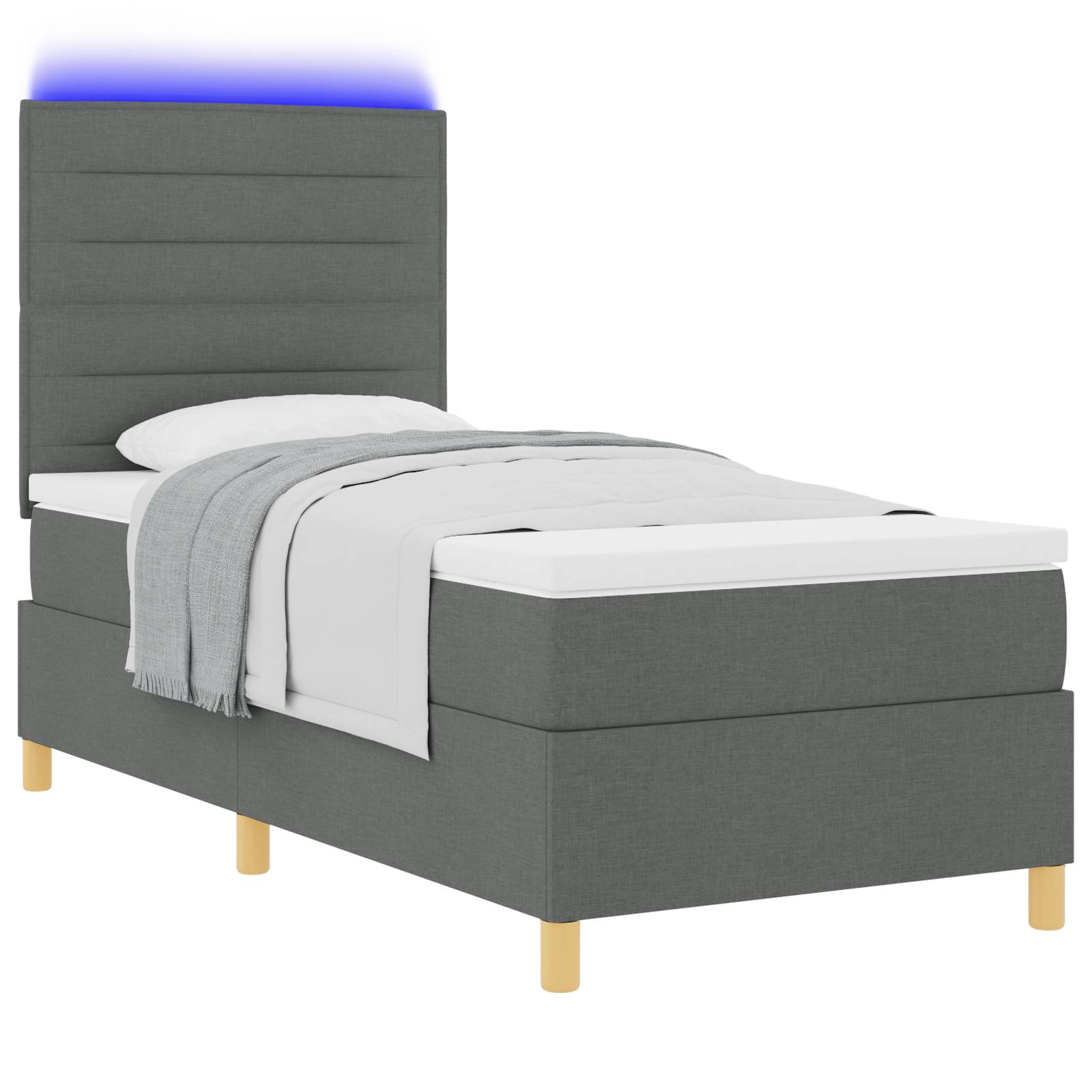 vidaXL Boxspringbett mit Matratze & LED Dunkelgrau 80x200 cm Stoff