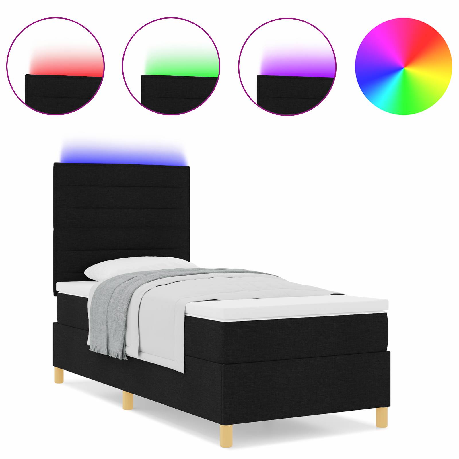 vidaXL Boxspringbett mit Matratze & LED Schwarz 80x200 cm Stoff