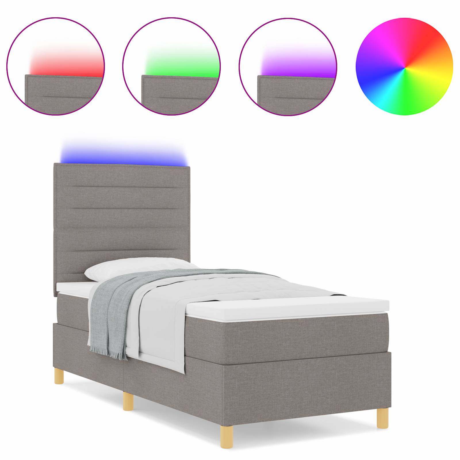 vidaXL LED Boxspringbett mit Matratze Taupe 90x200 cm Stoff