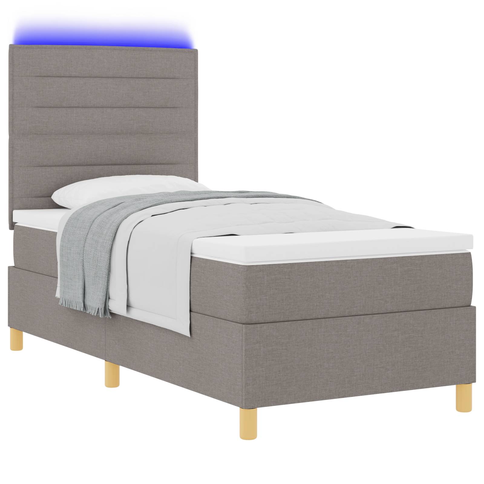 vidaXL LED Boxspringbett mit Matratze Taupe 90x200 cm Stoff