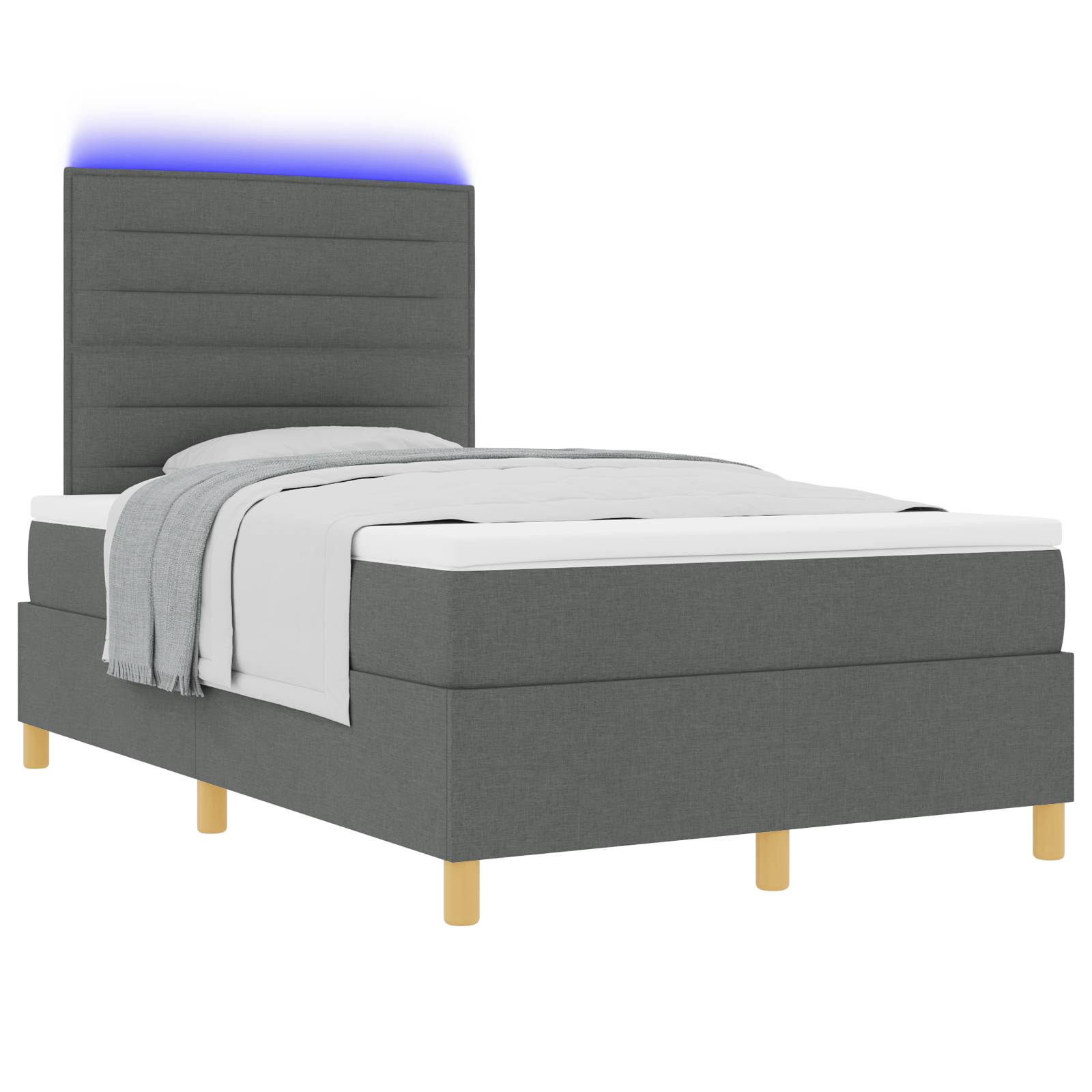 vidaXL Boxspringbett mit Matratze & LED Dunkelgrau 120x200 cm Stoff