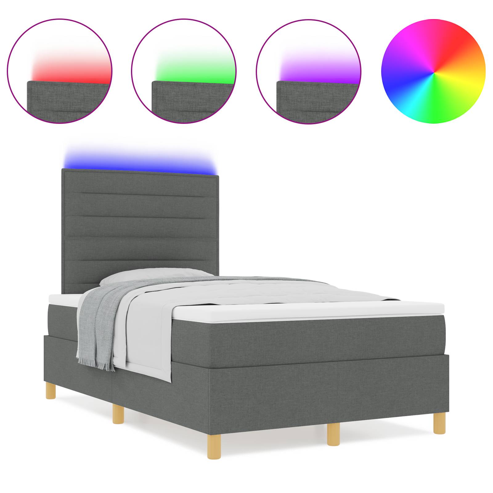 vidaXL Boxspringbett mit Matratze & LED Dunkelgrau 120x200 cm Stoff