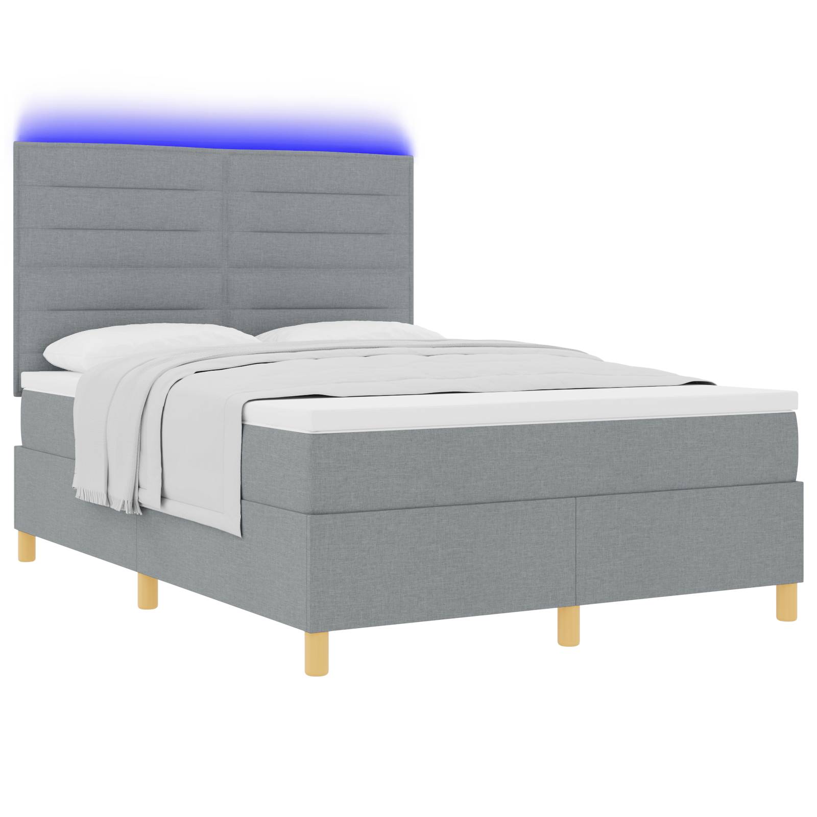vidaXL LED Boxspringbett mit Matratze Hellgrau 140x190 cm Stoff