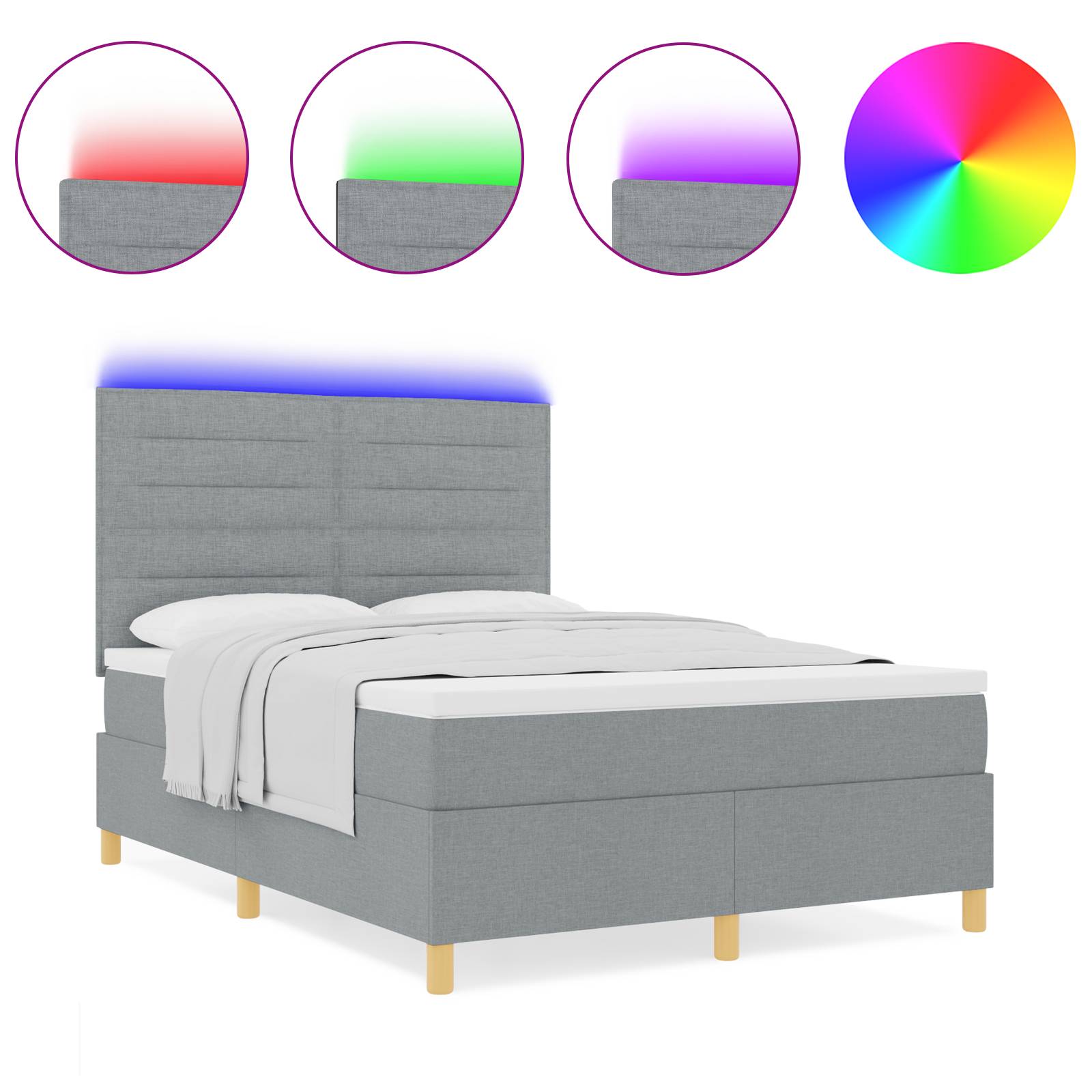 vidaXL LED Boxspringbett mit Matratze Hellgrau 140x190 cm Stoff