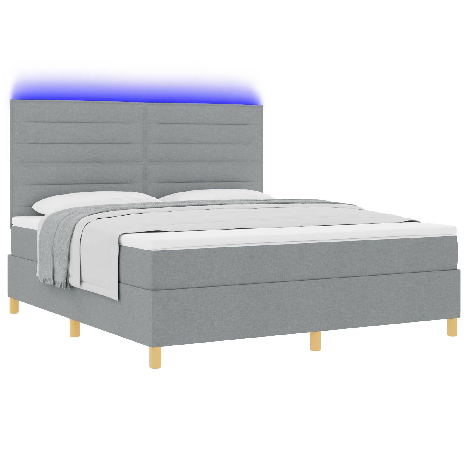 vidaXL Boxspringbett mit Matratze &amp; LED Licht Grau 180x200 cm Stoff