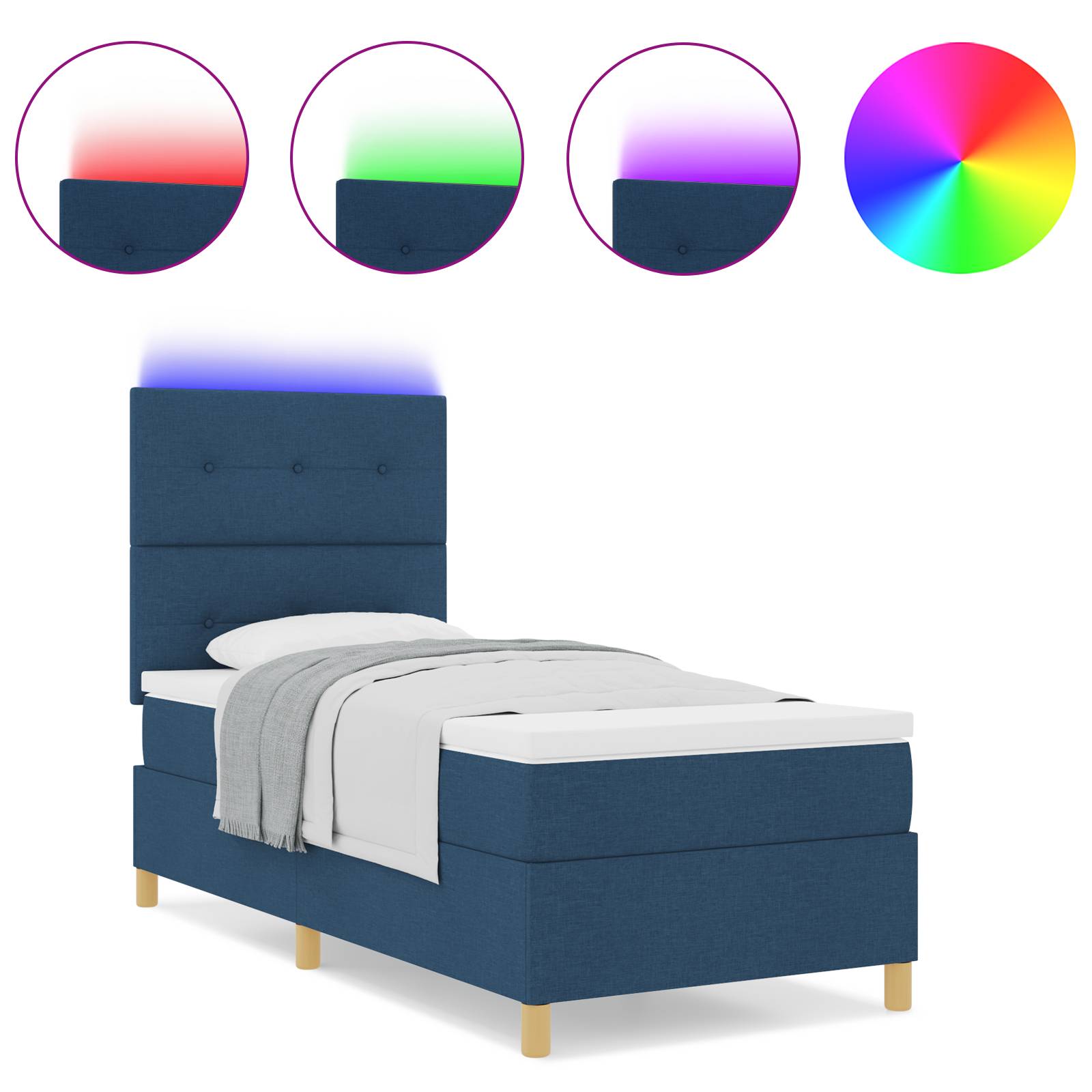 vidaXL Boxspringbett mit Matratze & LED Blau 80x200 cm