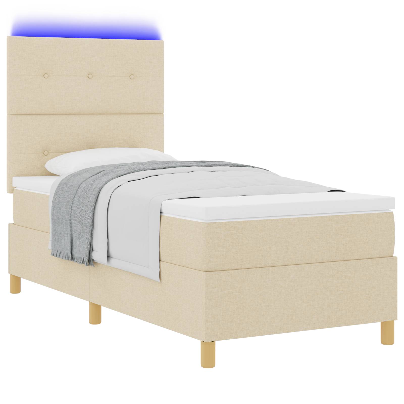 vidaXL LED Boxspringbett mit Matratze Creme 90x200 cm Stoff
