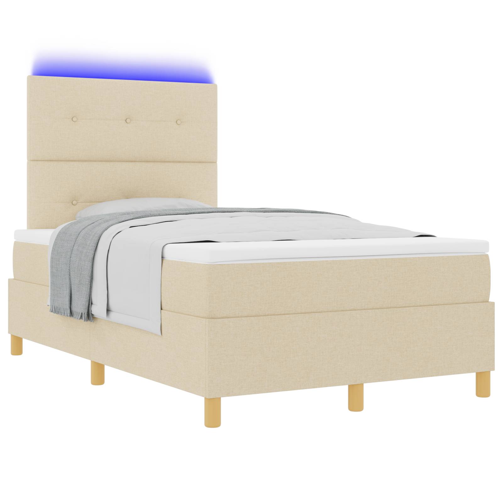 vidaXL LED Boxspringbett mit Matratze Creme 120x200 cm Stoff