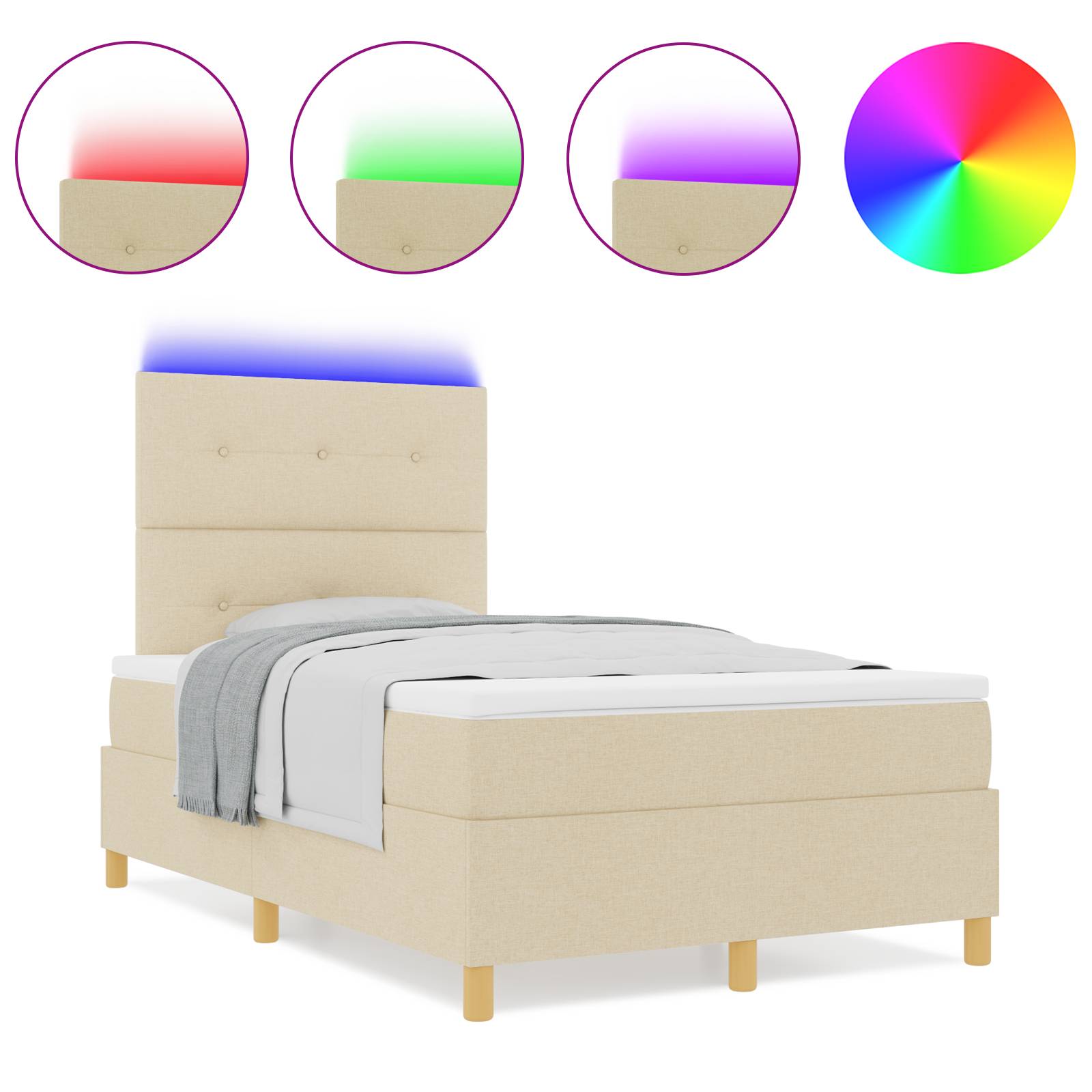vidaXL LED Boxspringbett mit Matratze Creme 120x200 cm Stoff