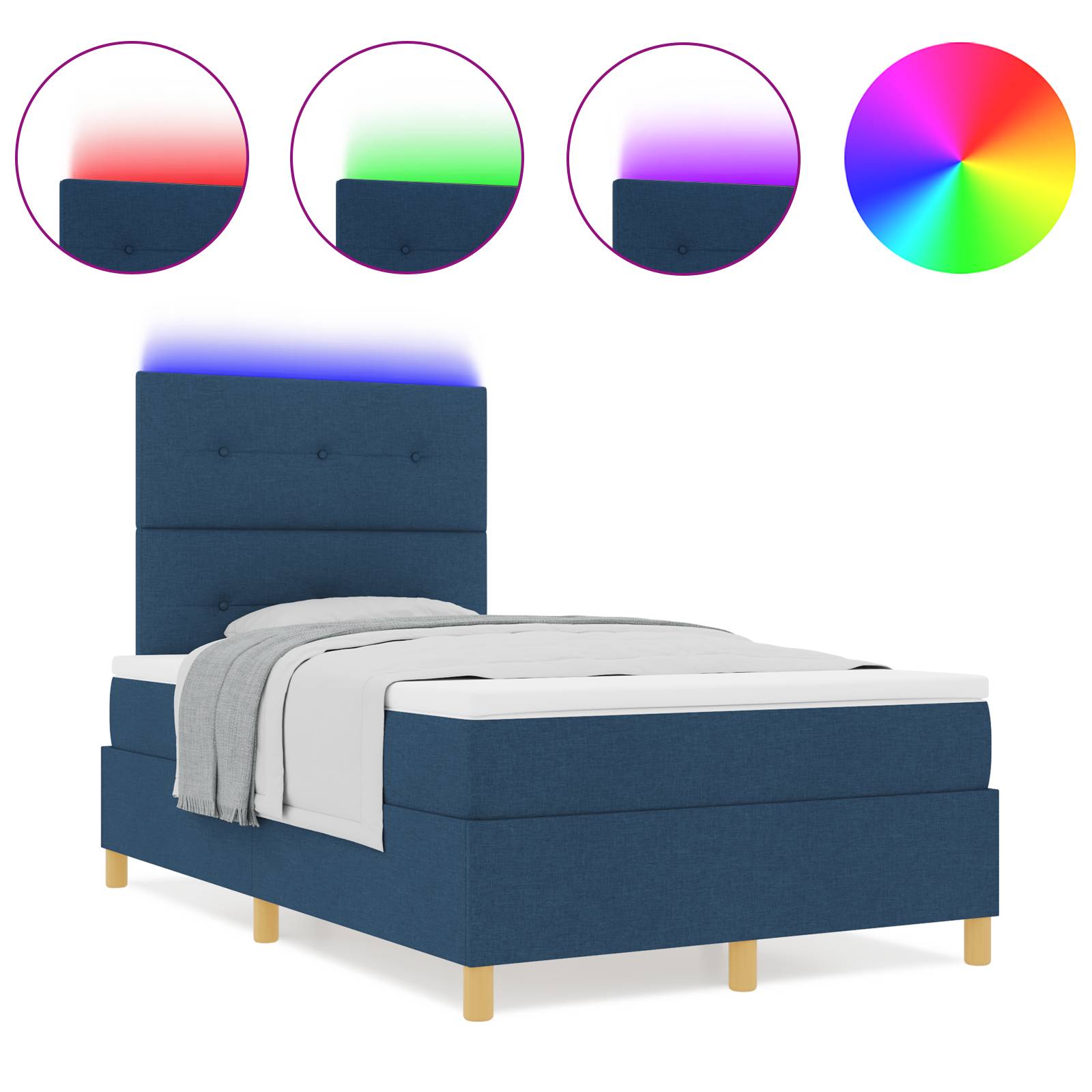 vidaXL Boxspringbett mit Matratze & LED Blau 120x190 cm Stoff