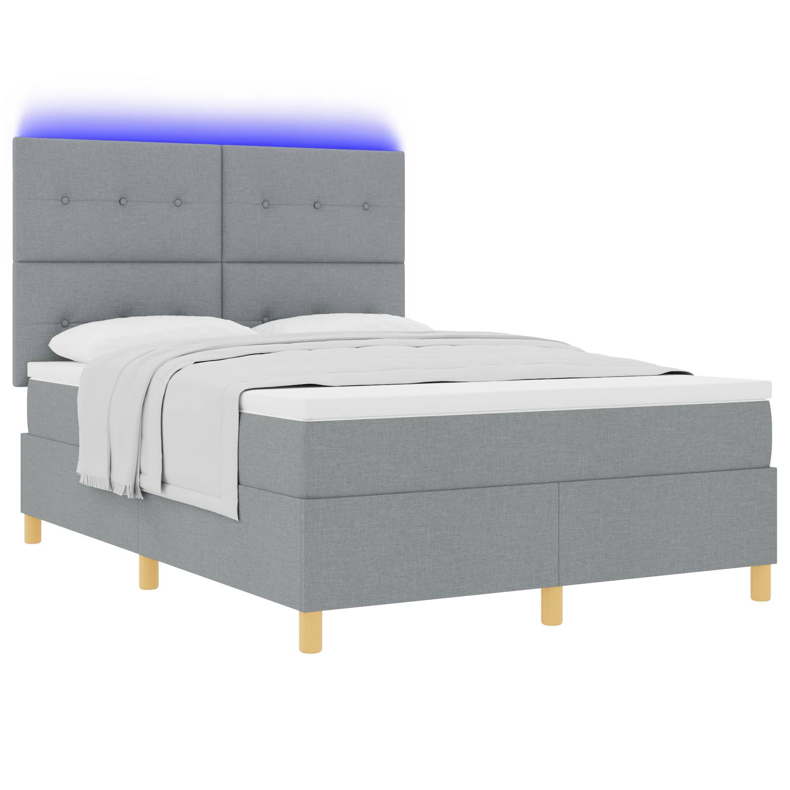 vidaXL LED Boxspringbett mit Matratze Hellgrau 140x190 cm Stoff