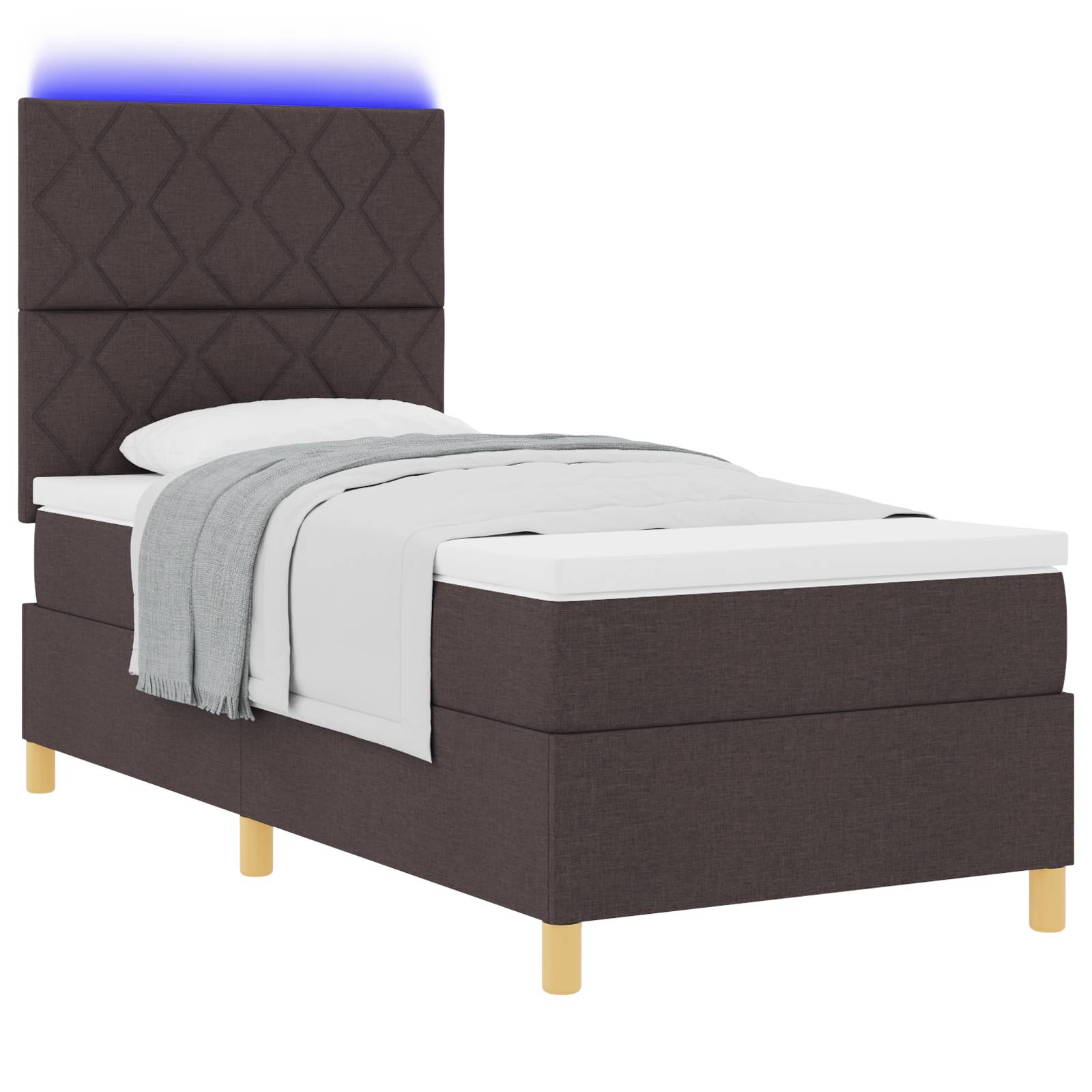 vidaXL Boxspringbett mit Matratze & LED Dunkelbraun 100x200 cm Stoff