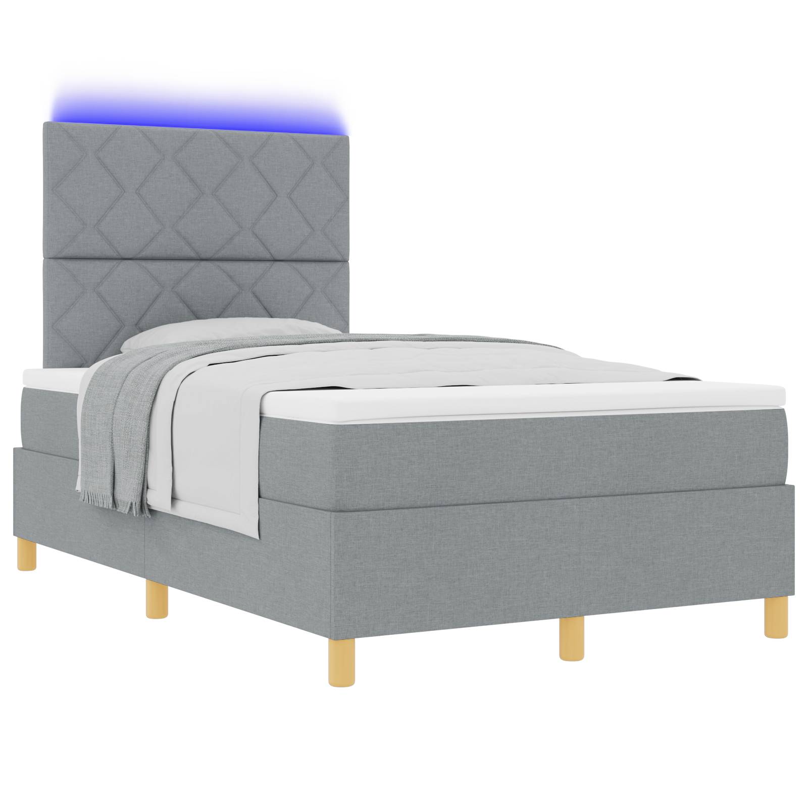 vidaXL Boxspringbett mit Matratze & LED in Hellgrau 120x190 cm Stoff
