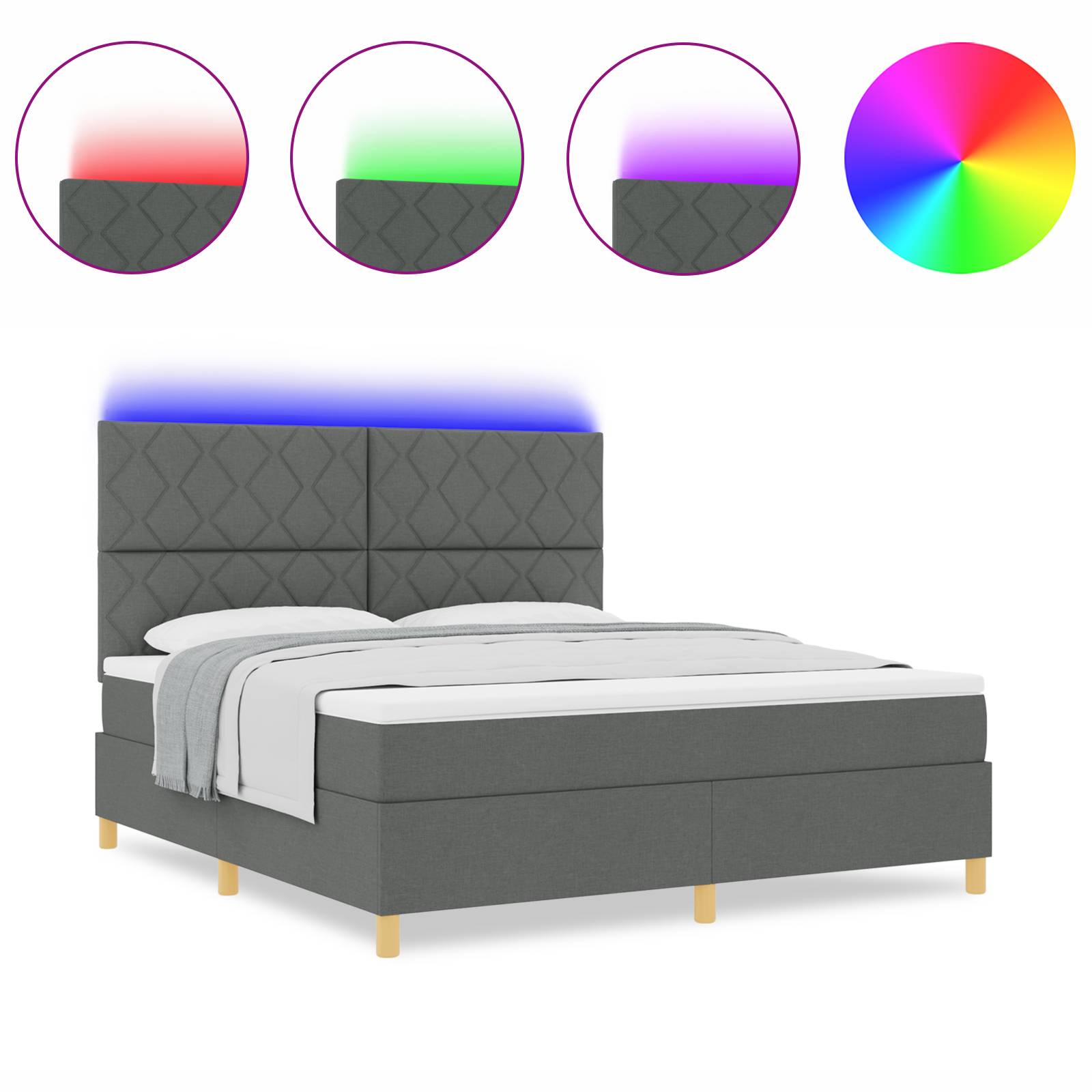 vidaXL Boxspringbett mit Matratze & LED Dunkelgrau 180x200 cm Stoff