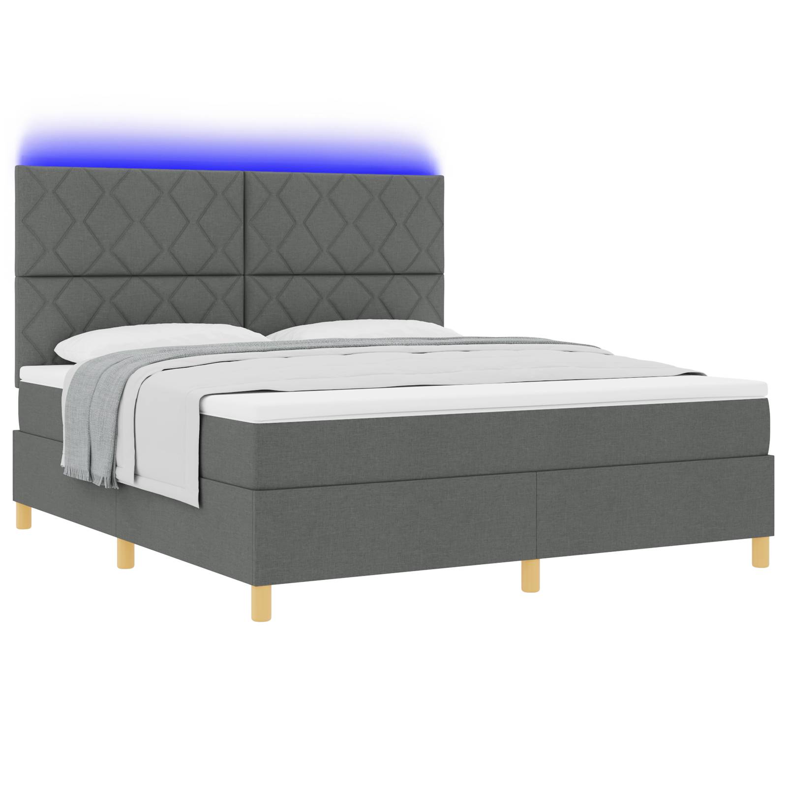 vidaXL Boxspringbett mit Matratze & LED Dunkelgrau 180x200 cm Stoff