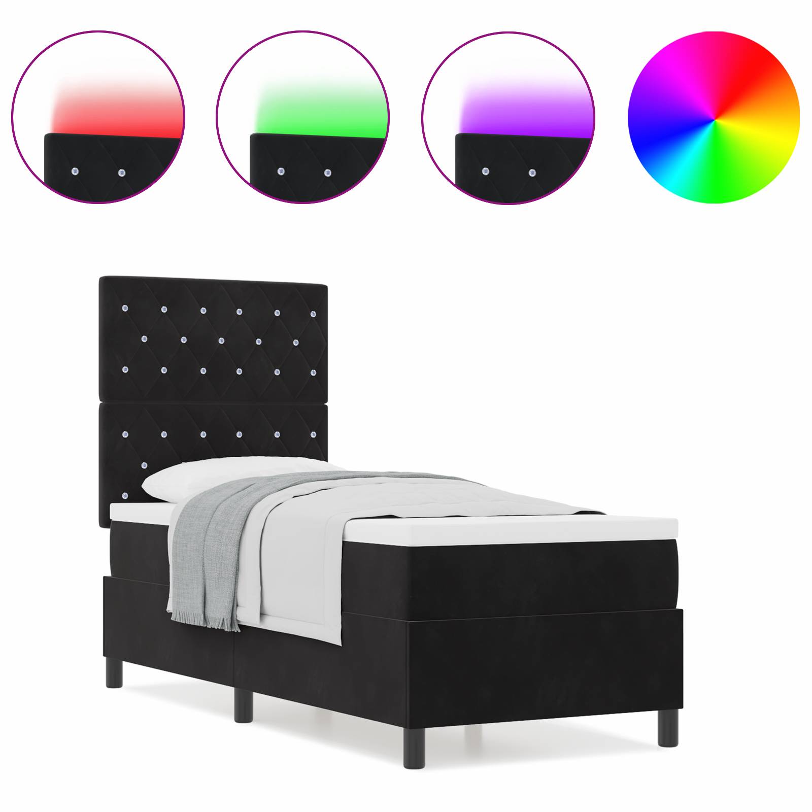 vidaXL LED Boxspringbett mit Matratze Schwarz 80x200 cm Samt