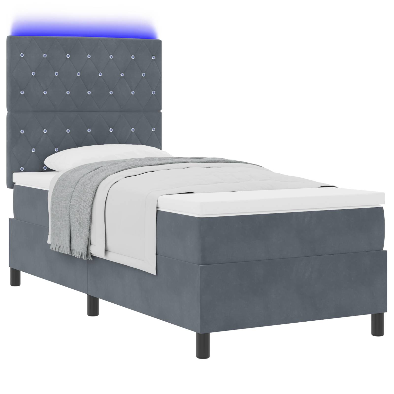 vidaXL Boxspringbett mit Matratze und LED Dunkelgrau 90x190 cm Samt