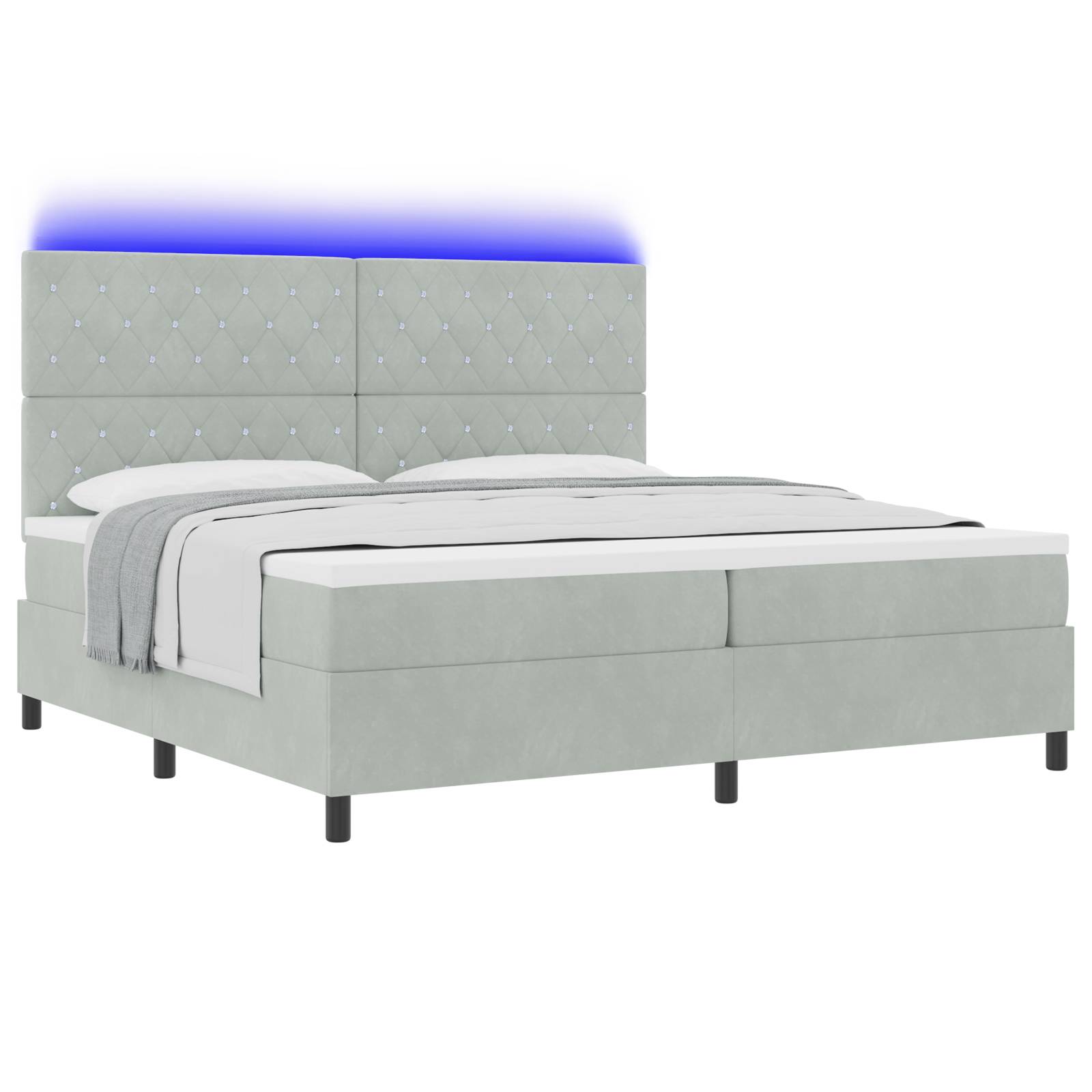 vidaXL LED Boxspringbett mit Matratze Hellgrau 200x200 cm Samt