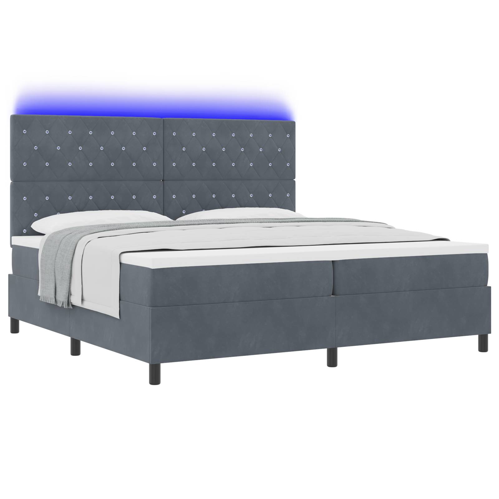 vidaXL LED Boxspringbett mit Matratze Dunkelgrau 200x200 cm Samt