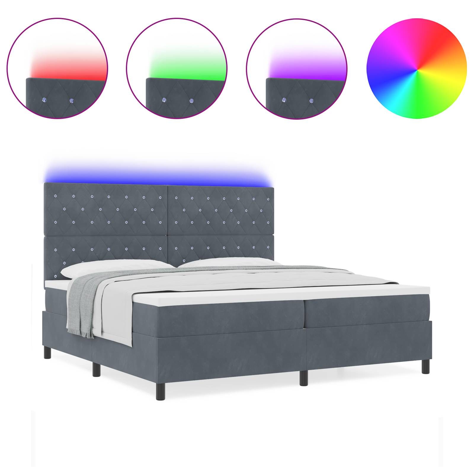 vidaXL LED Boxspringbett mit Matratze Dunkelgrau 200x200 cm Samt