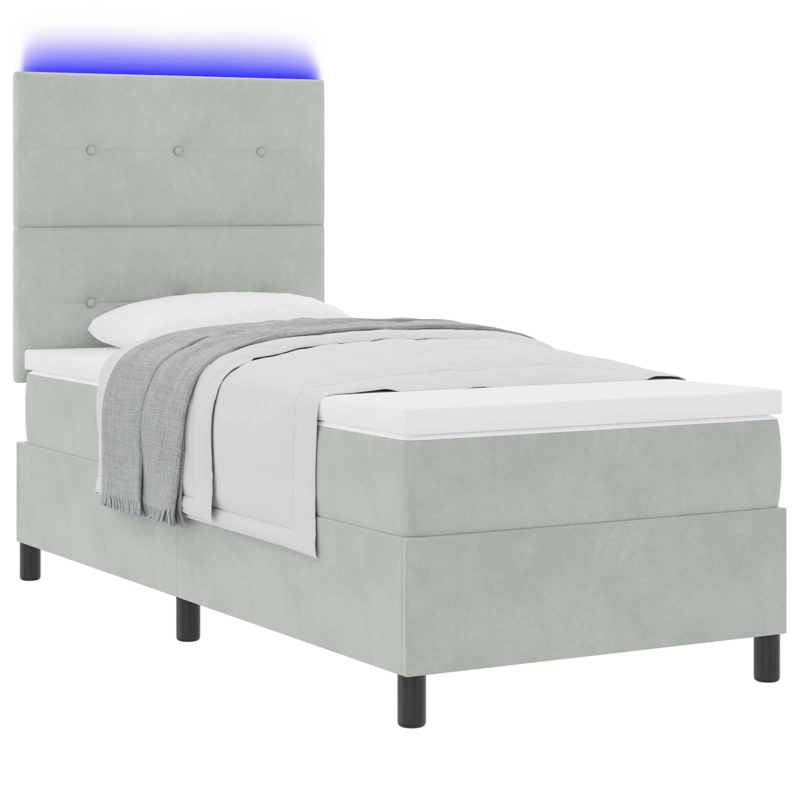 vidaXL LED Boxspringbett mit Matratze Hellgrau 100x200 cm Samt