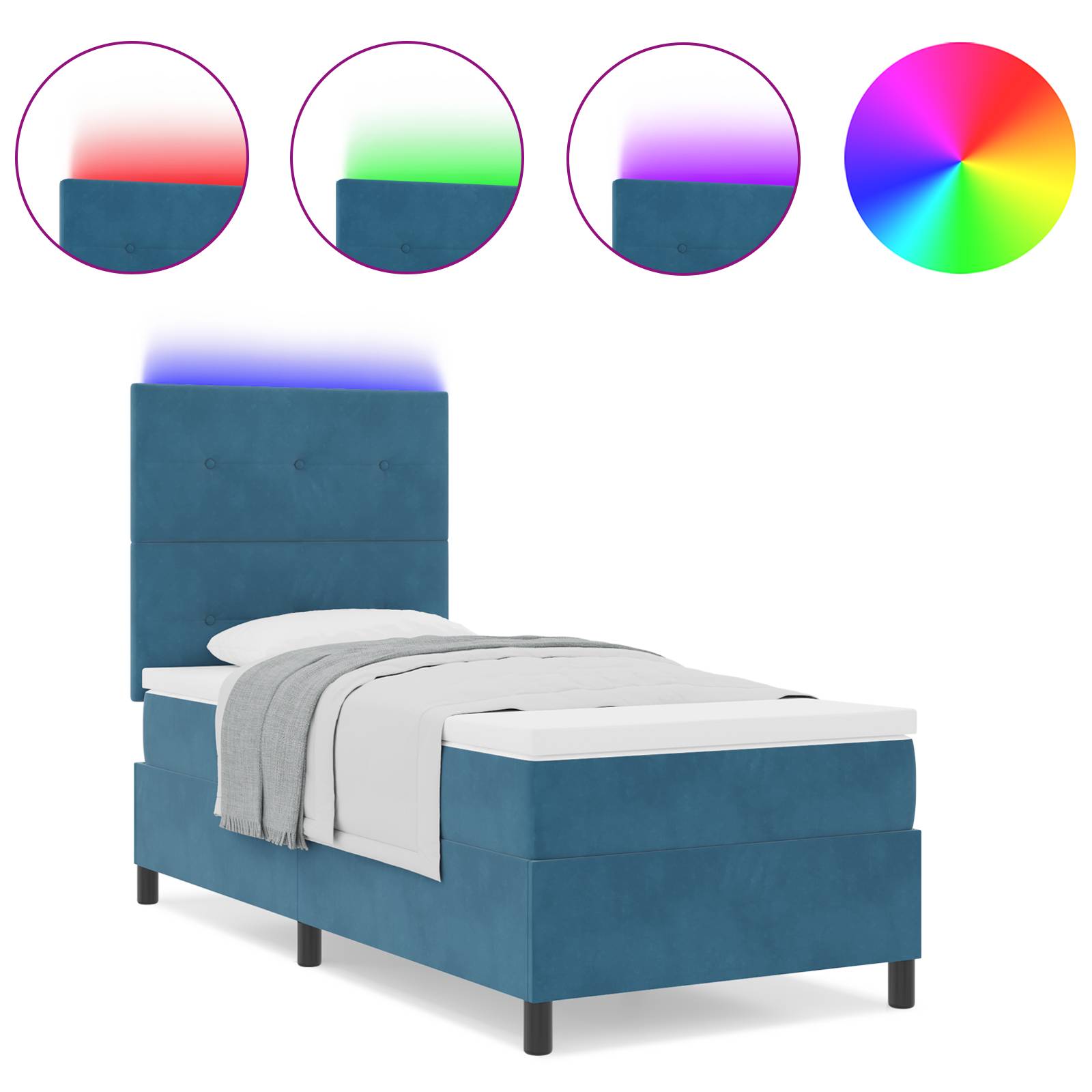 vidaXL LED Boxspringbett mit Matratze Dunkelblau 80x200 cm Samt