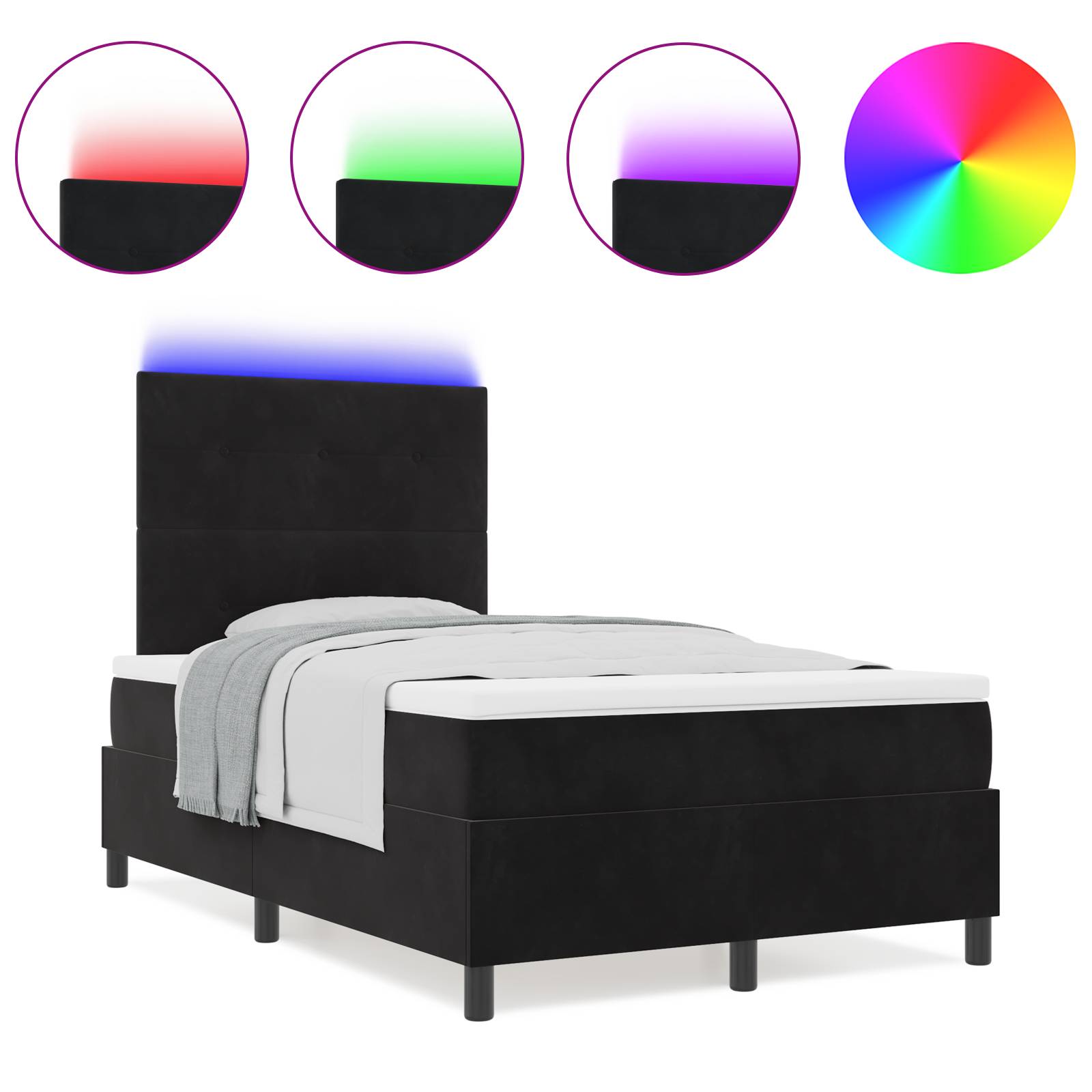 vidaXL LED Boxspringbett mit Matratze Schwarz 120x190 cm Samt