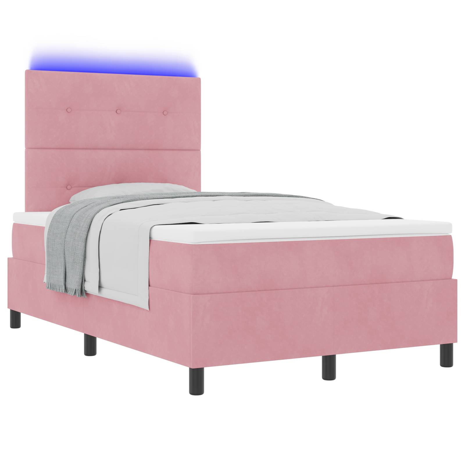 vidaXL LED Boxspringbett mit Matratze Rosa 120x190 cm Samt