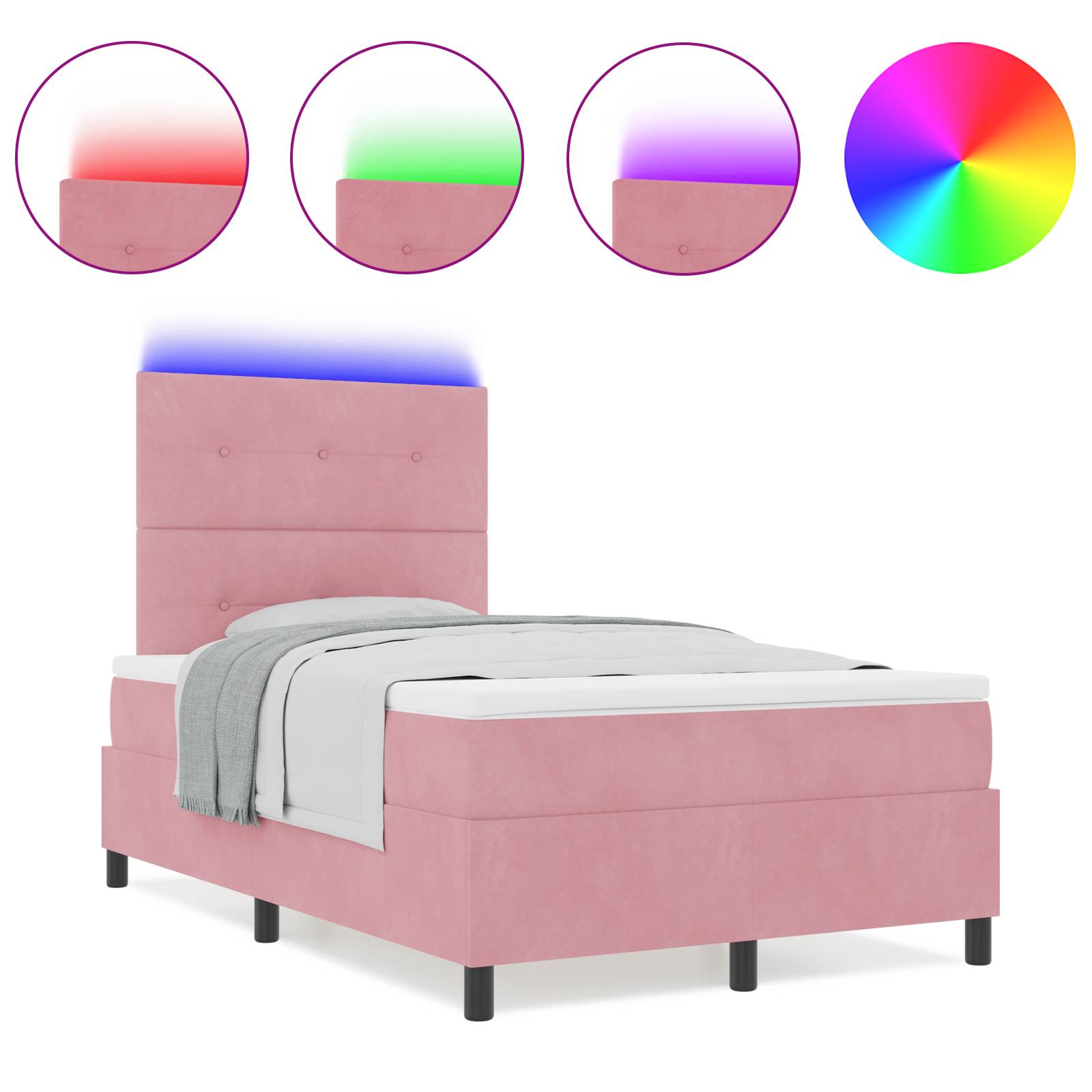 vidaXL LED Boxspringbett mit Matratze Rosa 120x190 cm Samt