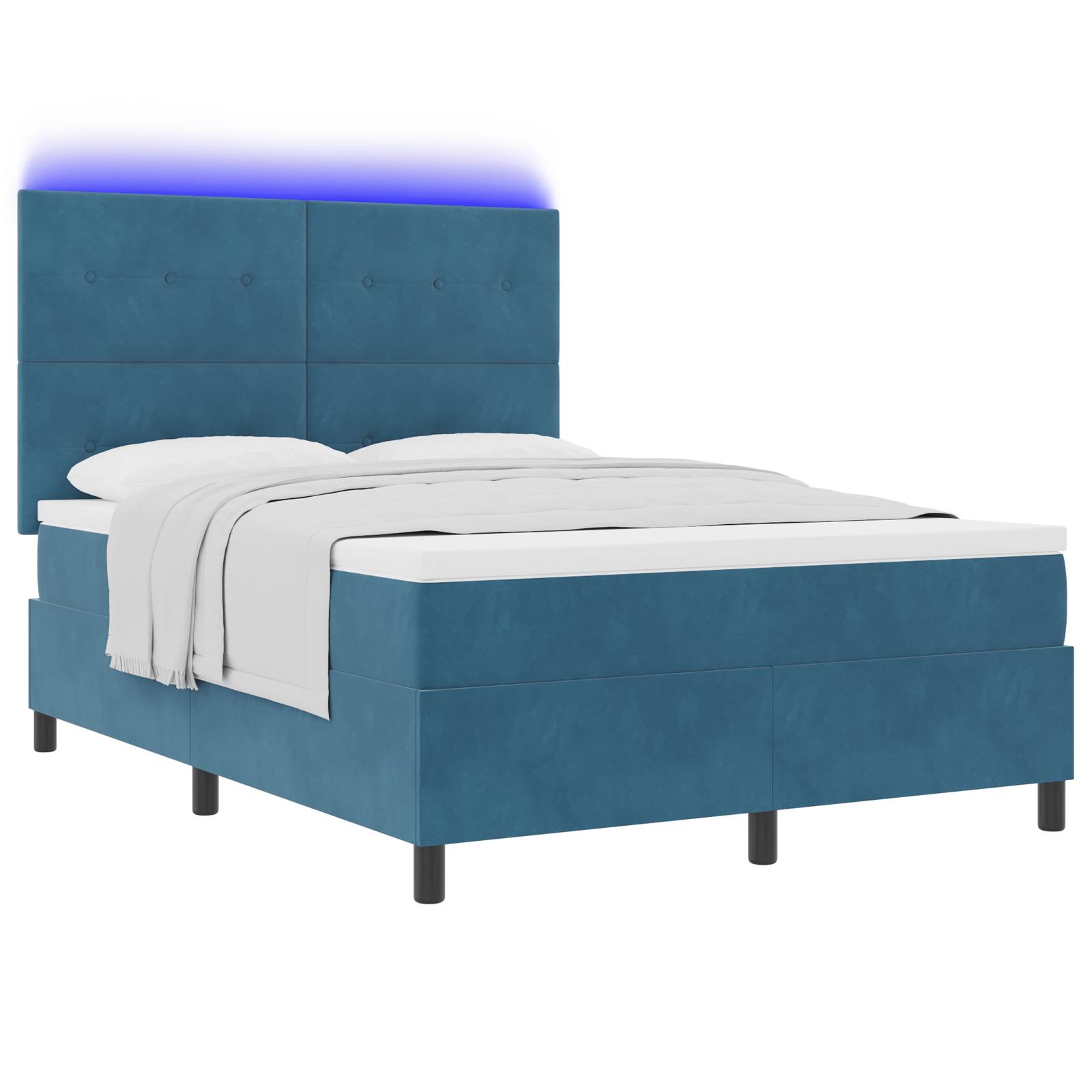 vidaXL LED Boxspringbett mit Matratze Dunkelblau 140x190 cm Samt