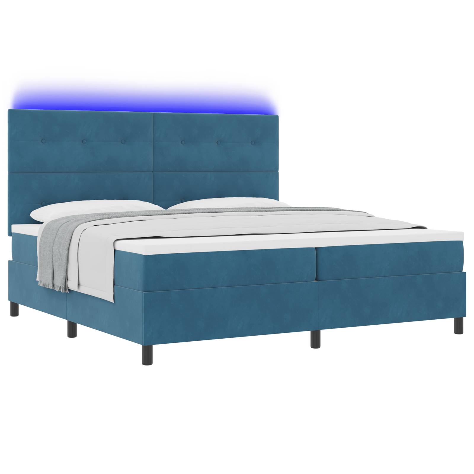 vidaXL LED Boxspringbett mit Matratze Dunkelblau 200x200 cm Samt