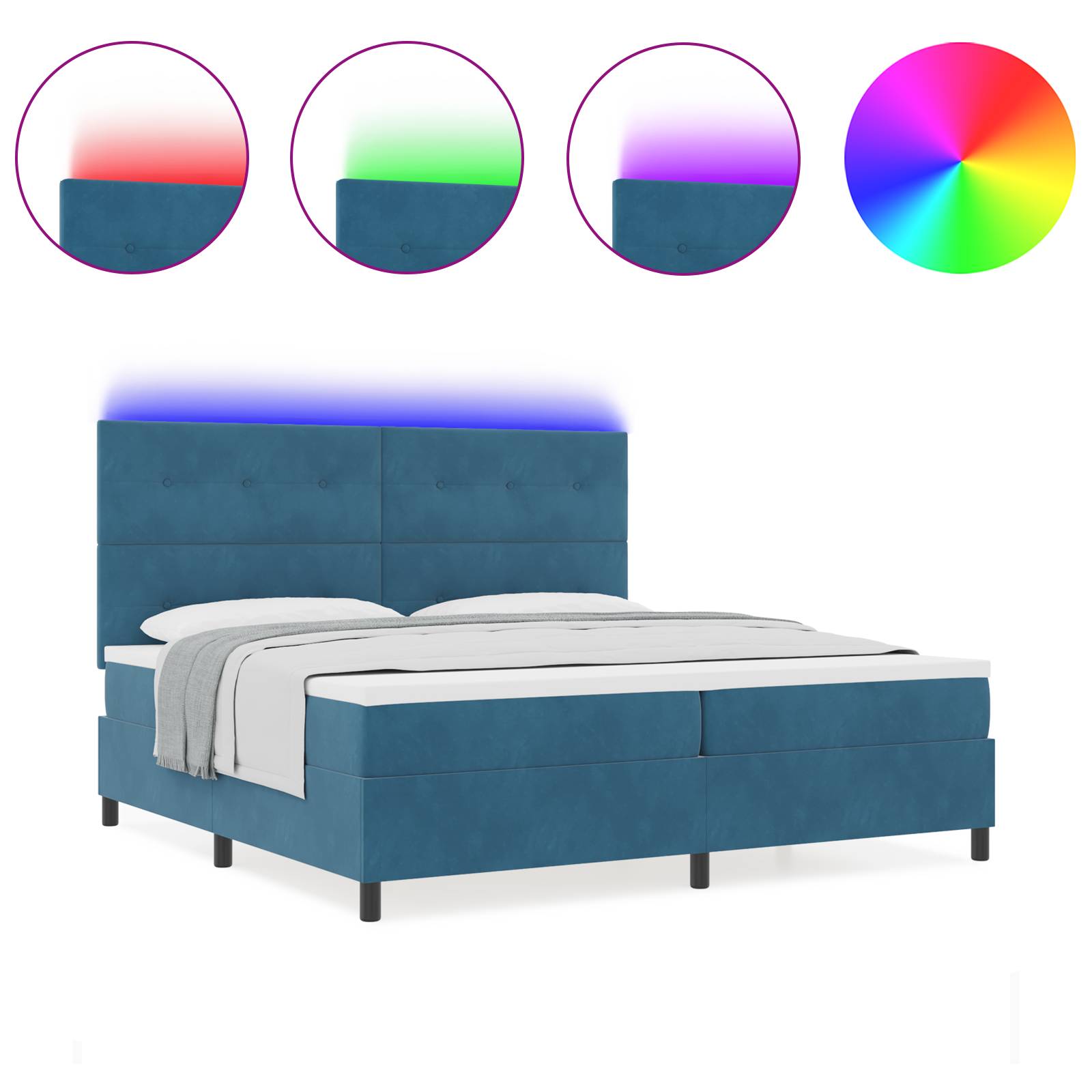 vidaXL LED Boxspringbett mit Matratze Dunkelblau 200x200 cm Samt
