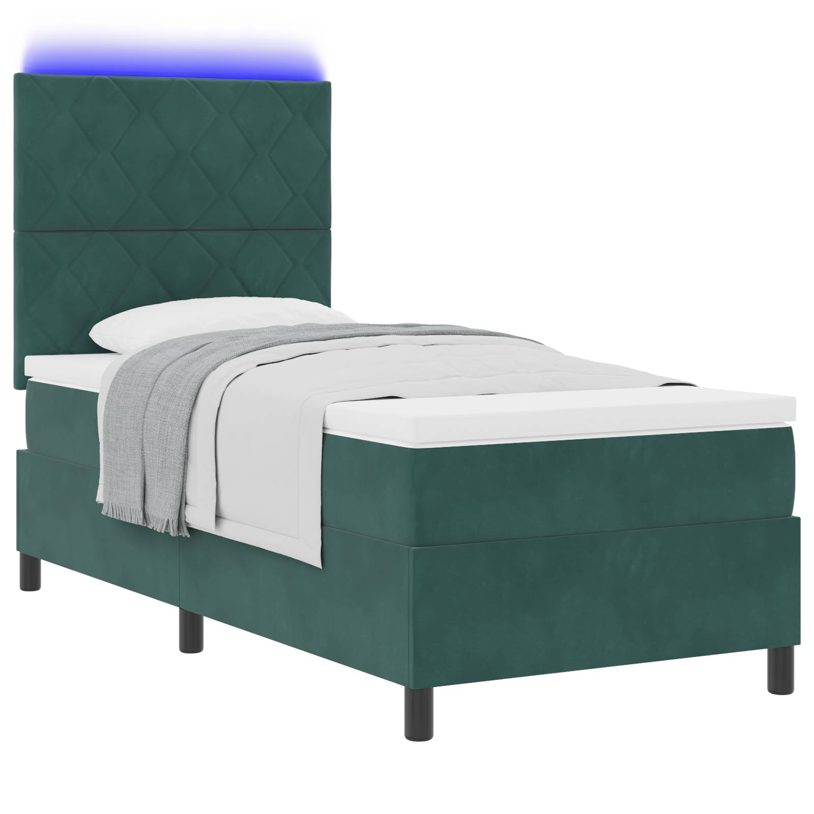 vidaXL LED Boxspringbett mit Matratze Dunkelgrün 100x200 cm Samt