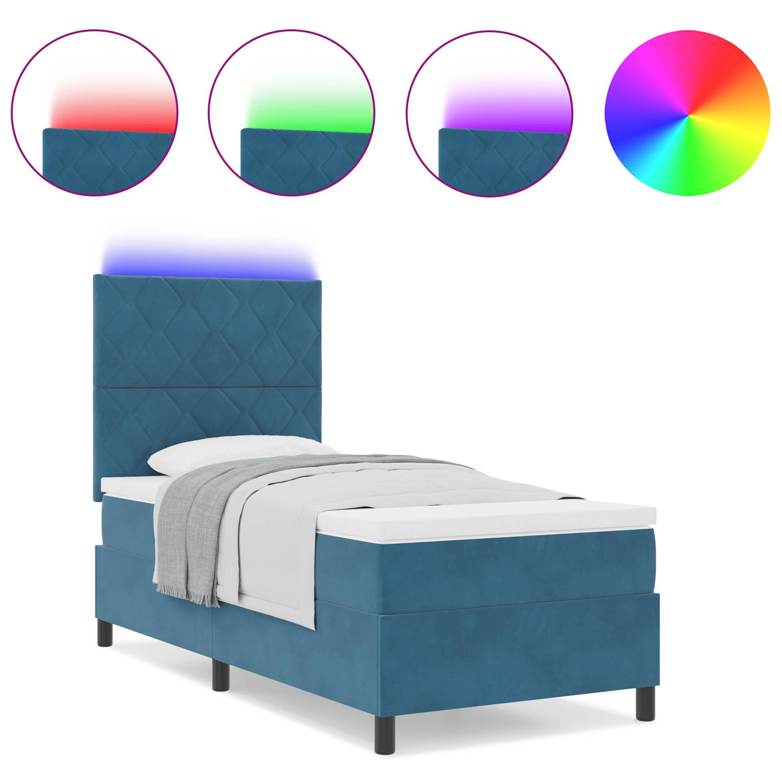 vidaXL LED Boxspringbett mit Matratze Dunkelblau 100x200 cm Samt