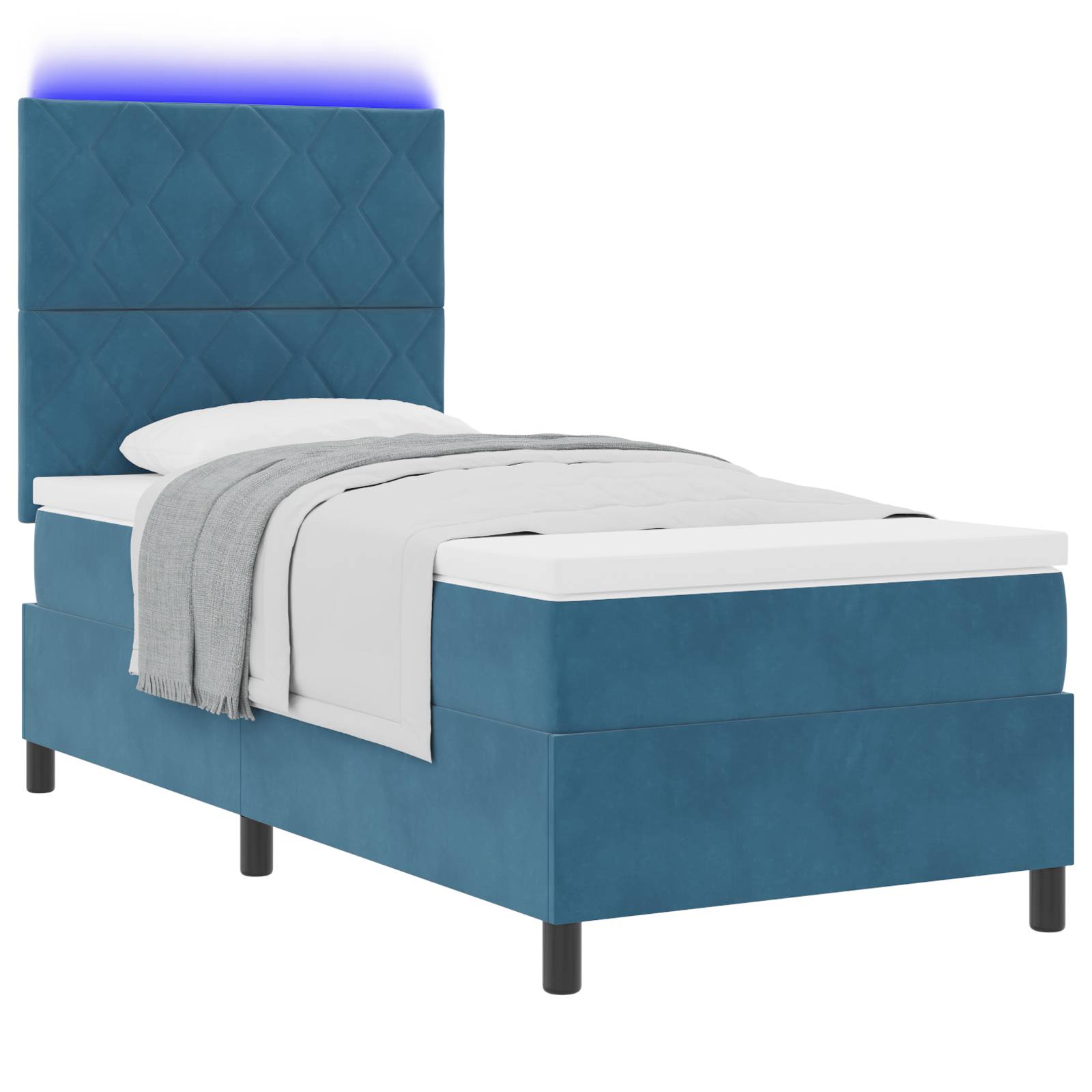 vidaXL LED Boxspringbett mit Matratze Dunkelblau 100x200 cm Samt