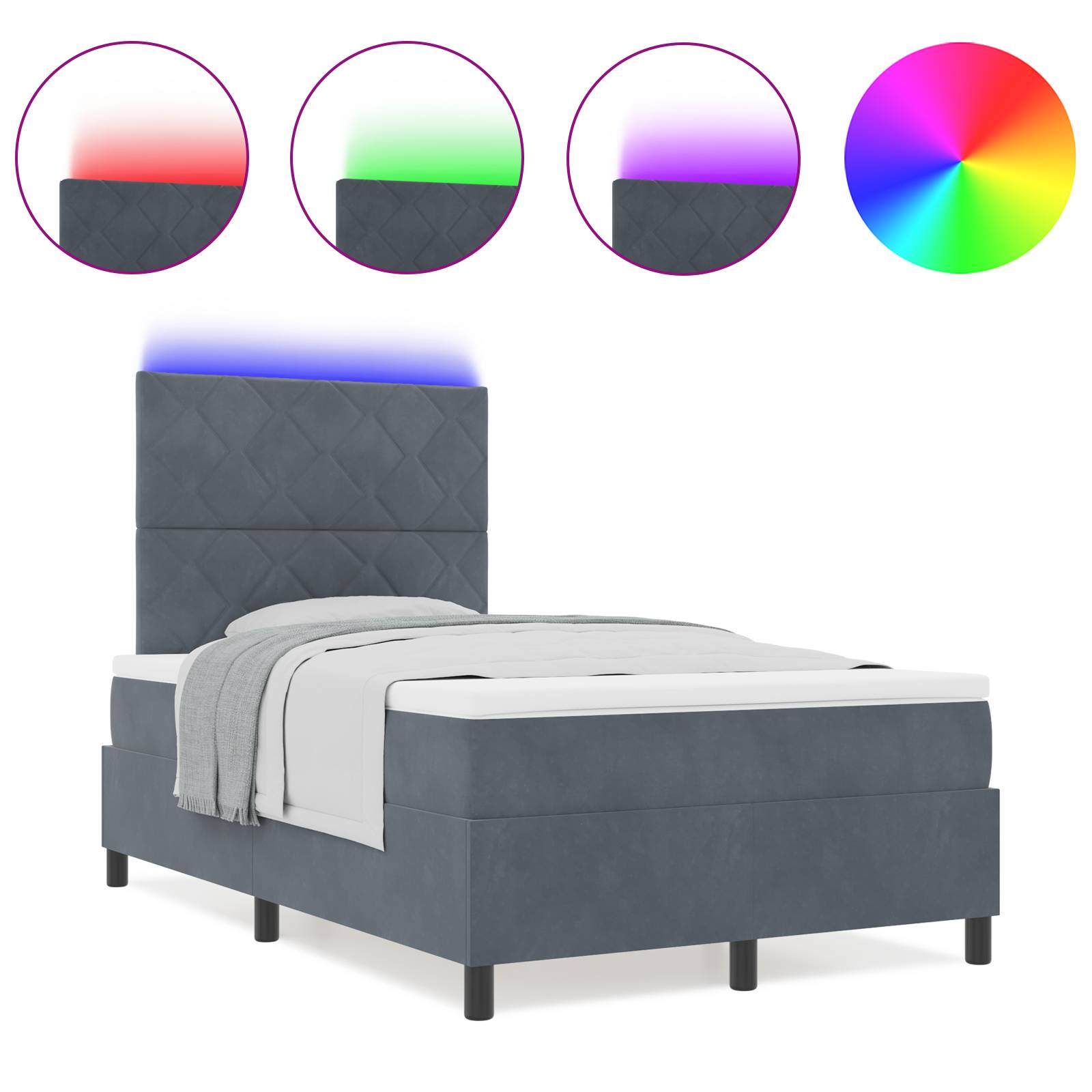 vidaXL LED Boxspringbett mit Matratze Dunkelgrau 120x200 cm Samt