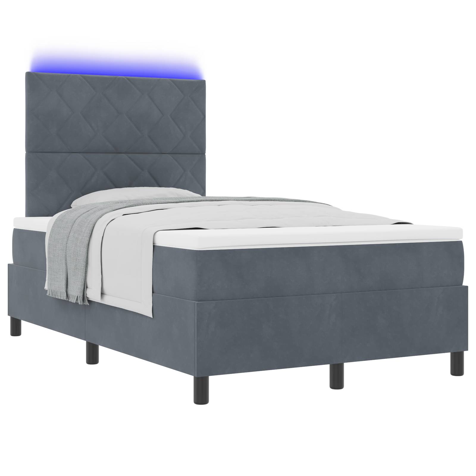 vidaXL LED Boxspringbett mit Matratze Dunkelgrau 120x200 cm Samt