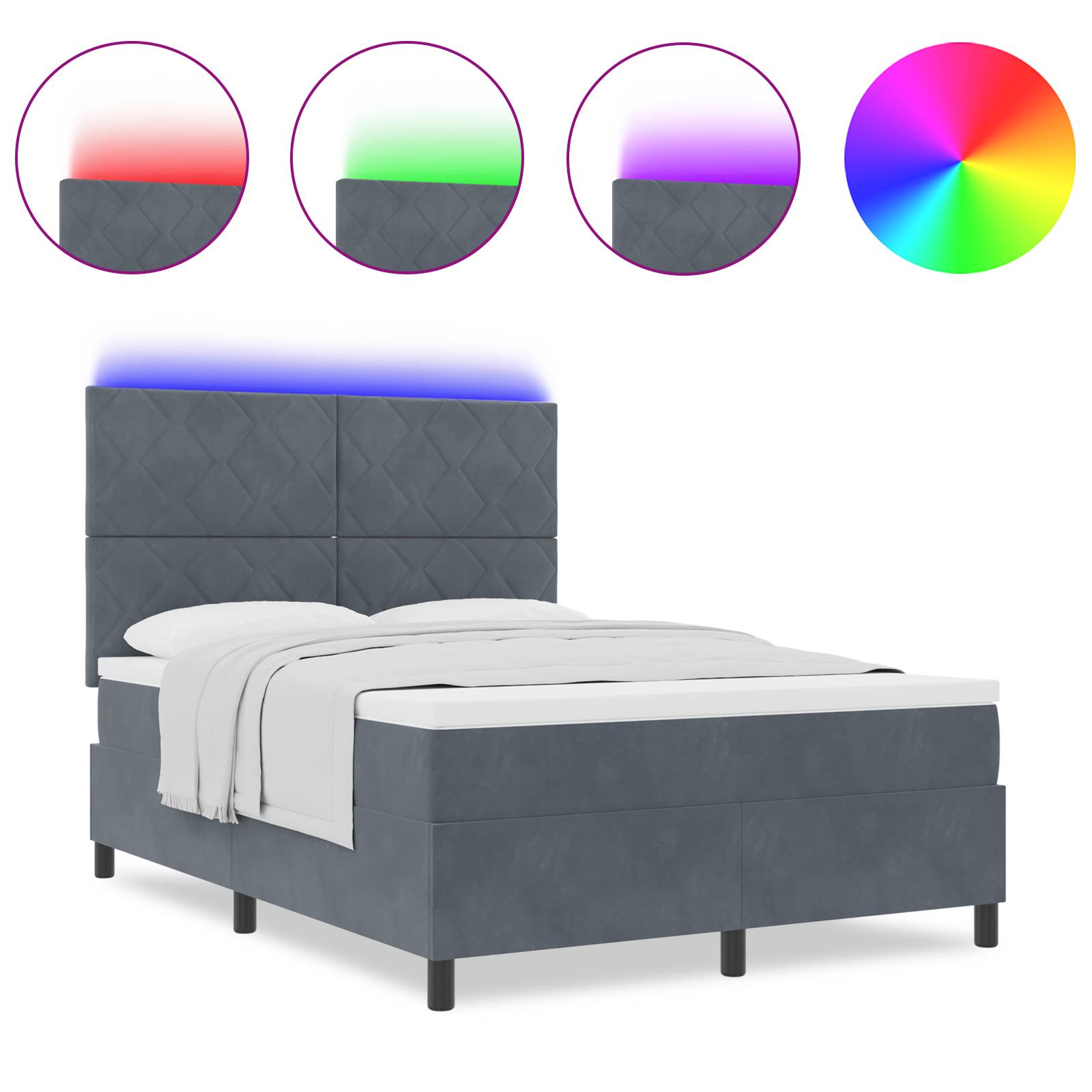 vidaXL LED Boxspringbett mit Matratze Dunkelgrau 160x200 cm Samt