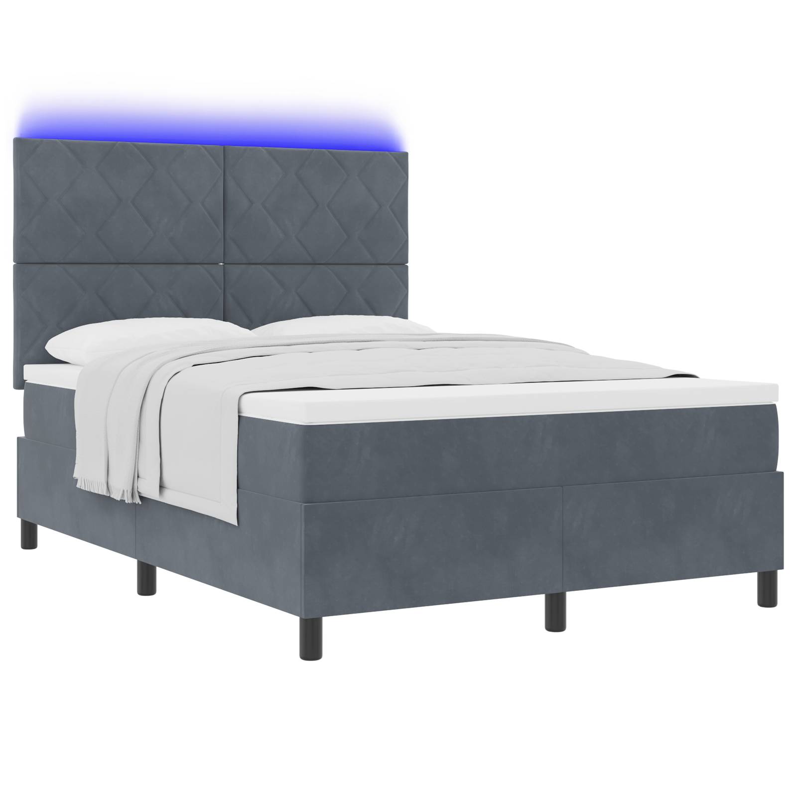 vidaXL LED Boxspringbett mit Matratze Dunkelgrau 160x200 cm Samt