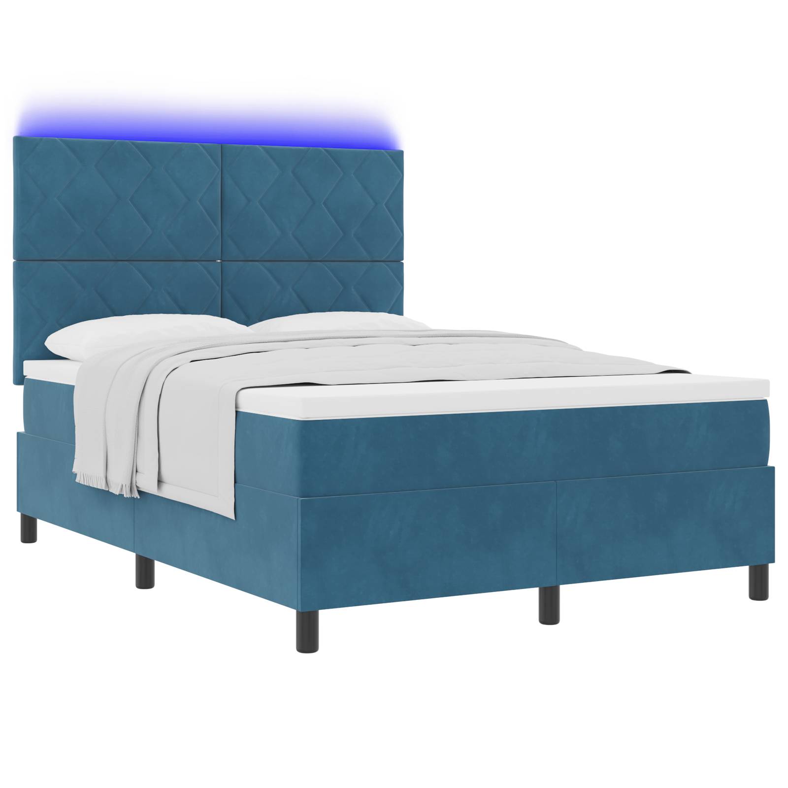 vidaXL LED Boxspringbett mit Matratze Dunkelblau 140x190 cm Samt