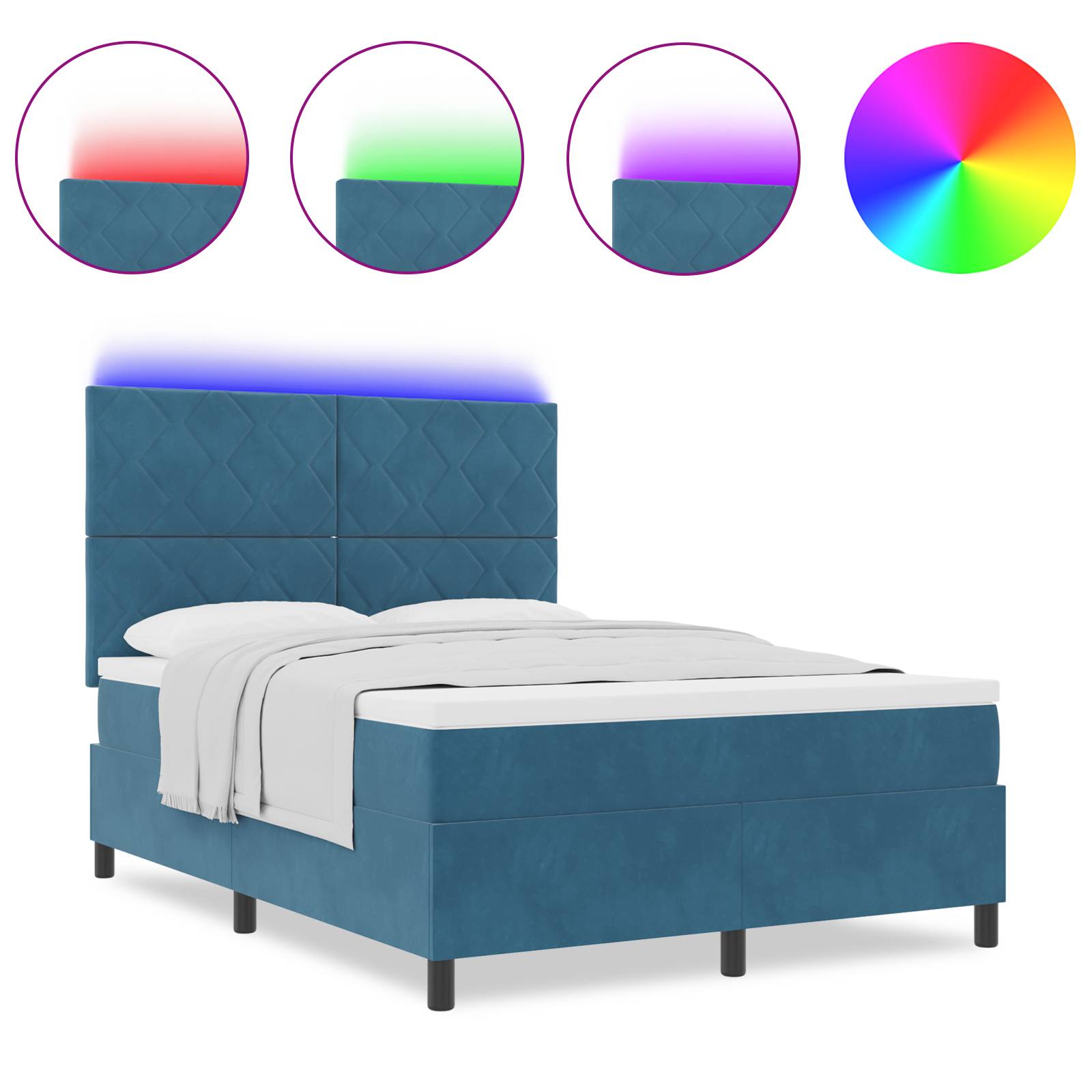 vidaXL LED Boxspringbett mit Matratze Dunkelblau 140x190 cm Samt