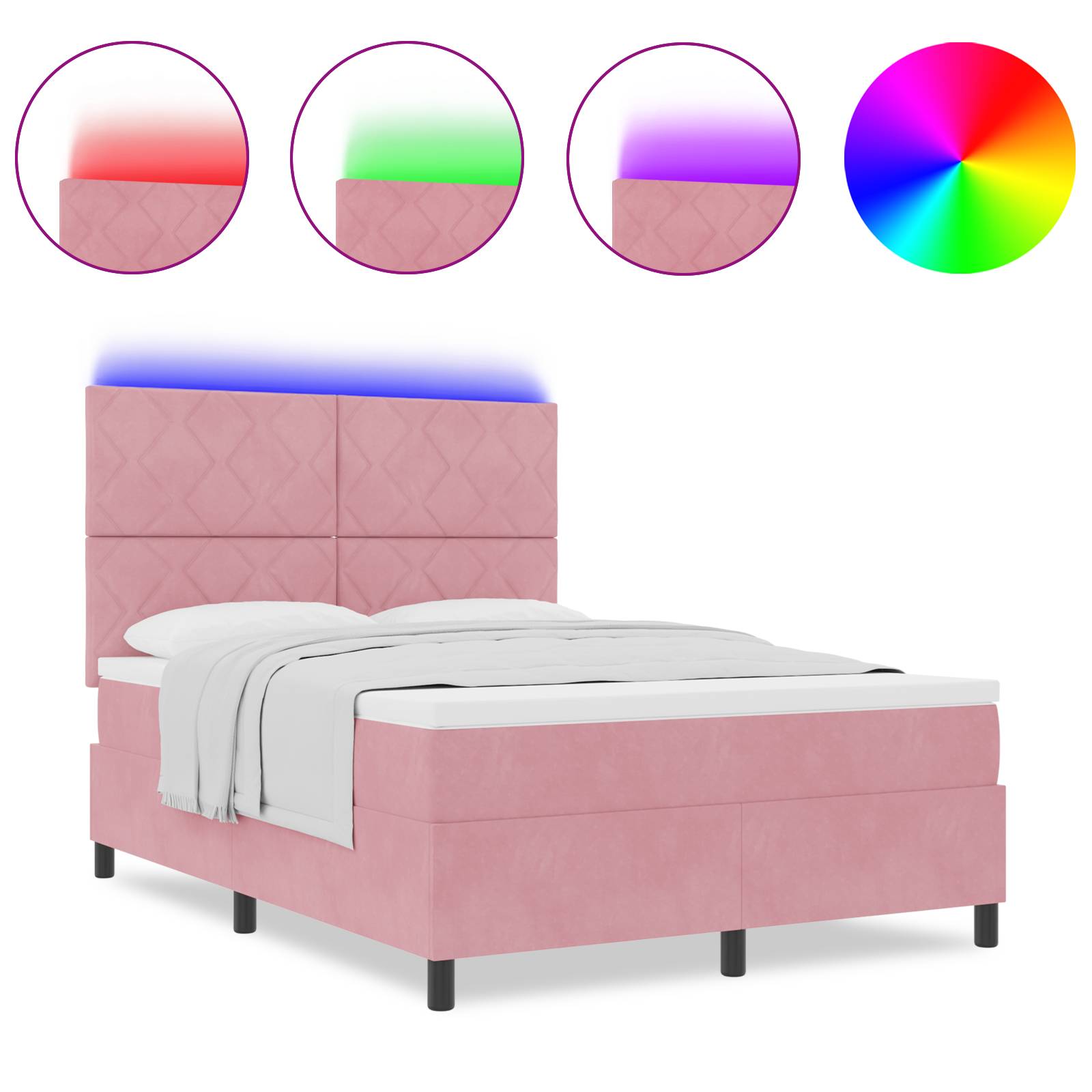 vidaXL LED Boxspringbett mit Matratze Rosa 160x200 cm Samt