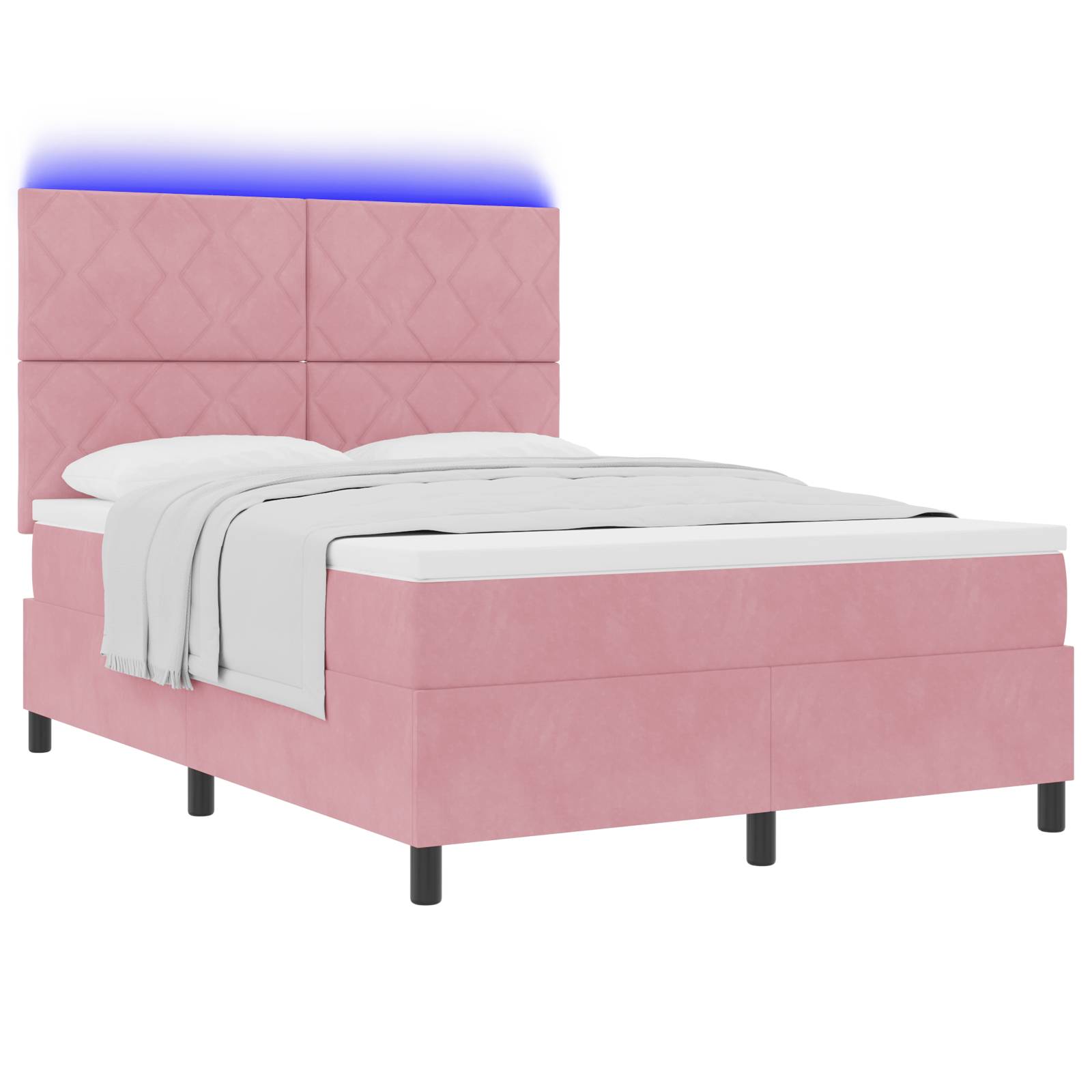 vidaXL LED Boxspringbett mit Matratze Rosa 160x200 cm Samt