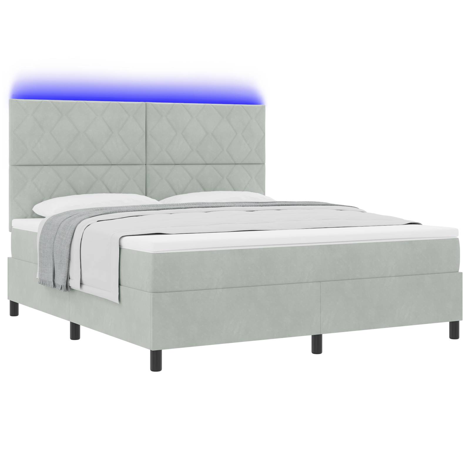vidaXL LED Boxspringbett mit Matratze Hellgrau 180x200 cm Samt