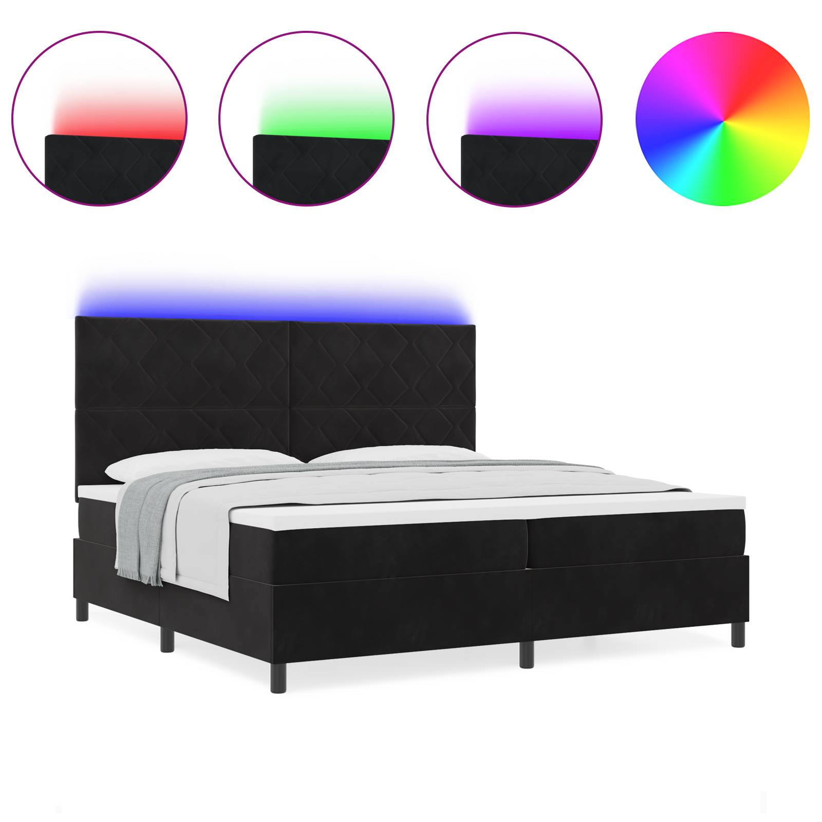 vidaXL LED Boxspringbett mit Matratze Schwarz 200x200 cm Samt