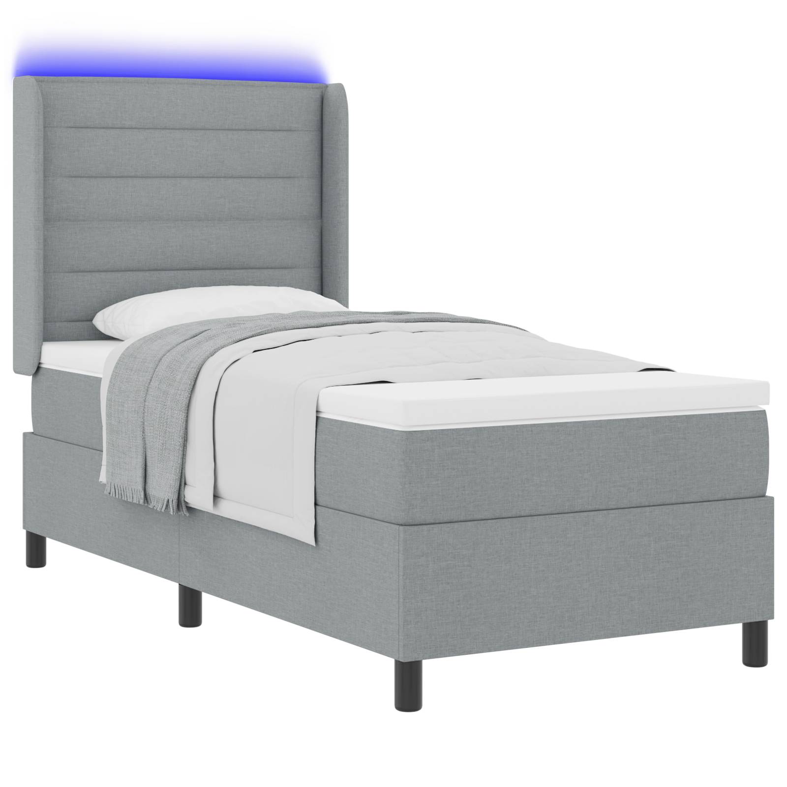 vidaXL Boxspringbett mit Matratze & LED Licht Hellgrau 90x190 cm Stoff