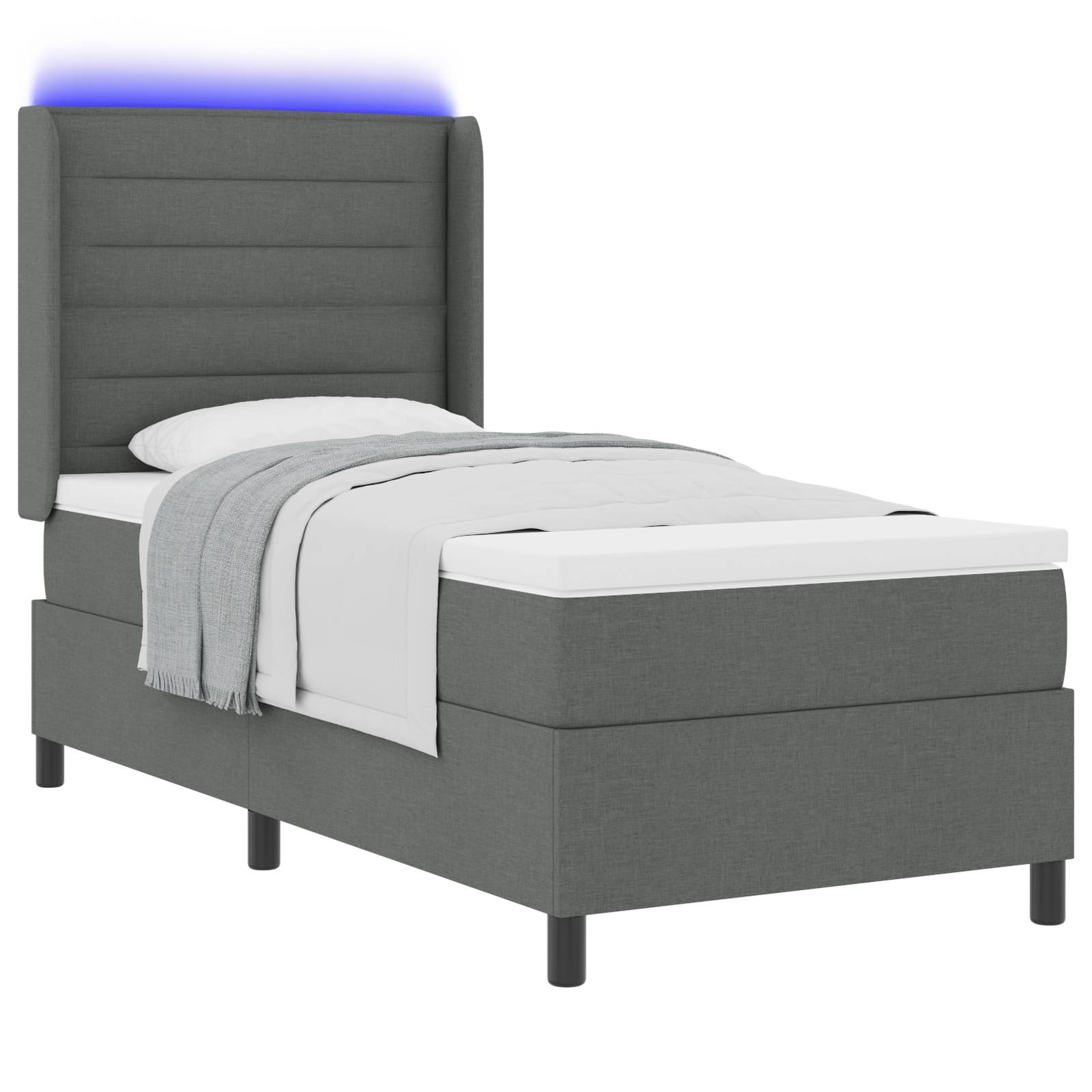 vidaXL LED Boxspringbett mit Matratze Dunkelgrau 80x200 cm Stoff