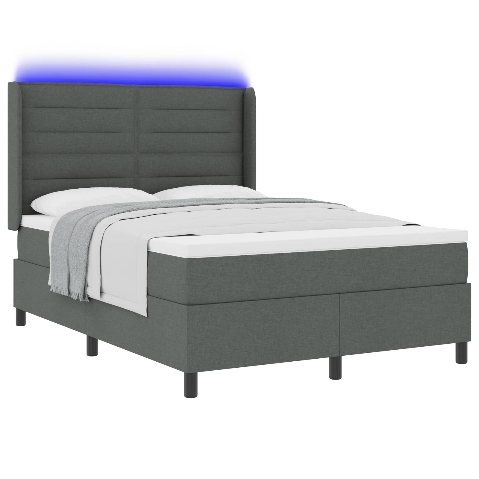 vidaXL LED Boxspringbett mit Matratze Dunkelgrau 160x200 cm Stoff