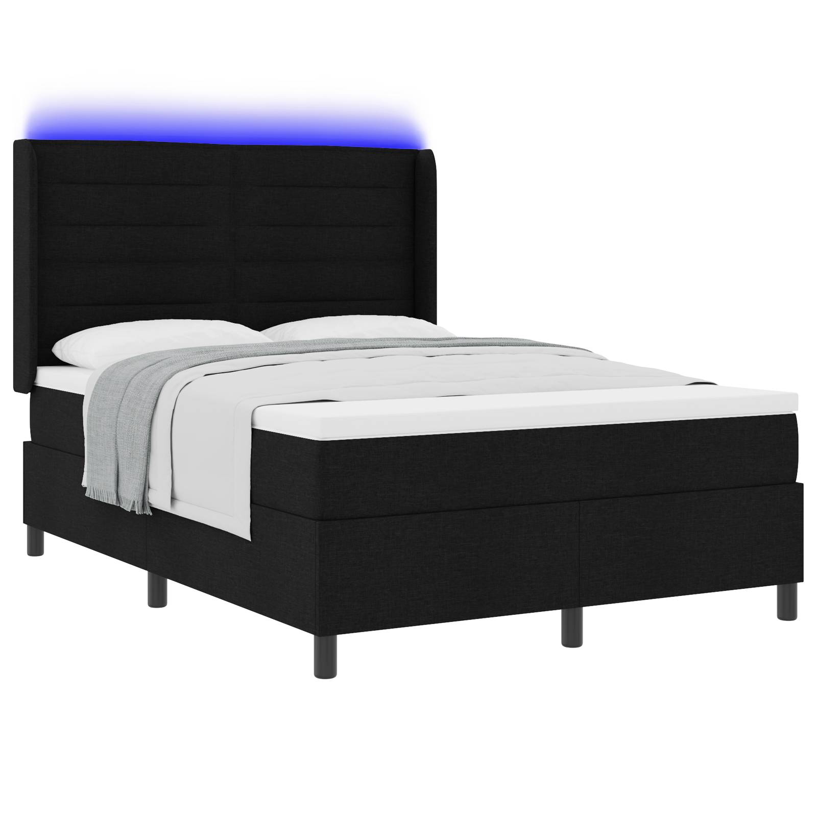 vidaXL LED Boxspringbett mit Matratze Schwarz 140x190 cm Stoff