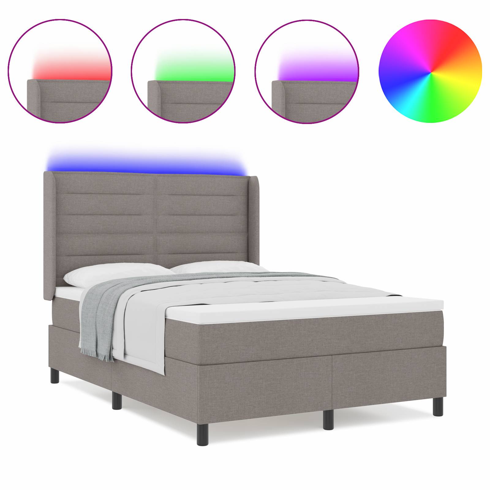 vidaXL LED Boxspringbett mit Matratze Taupe 140x190 cm Stoff
